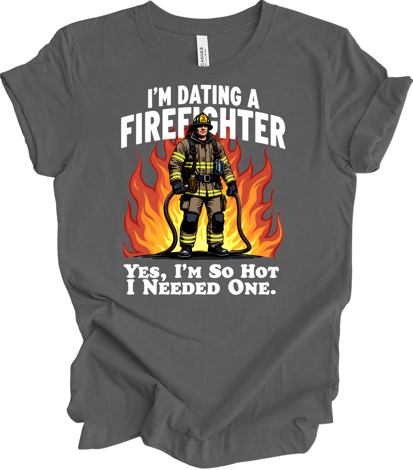 Dating a Firefighter - Funny Gift T-Shirt in Asphalt