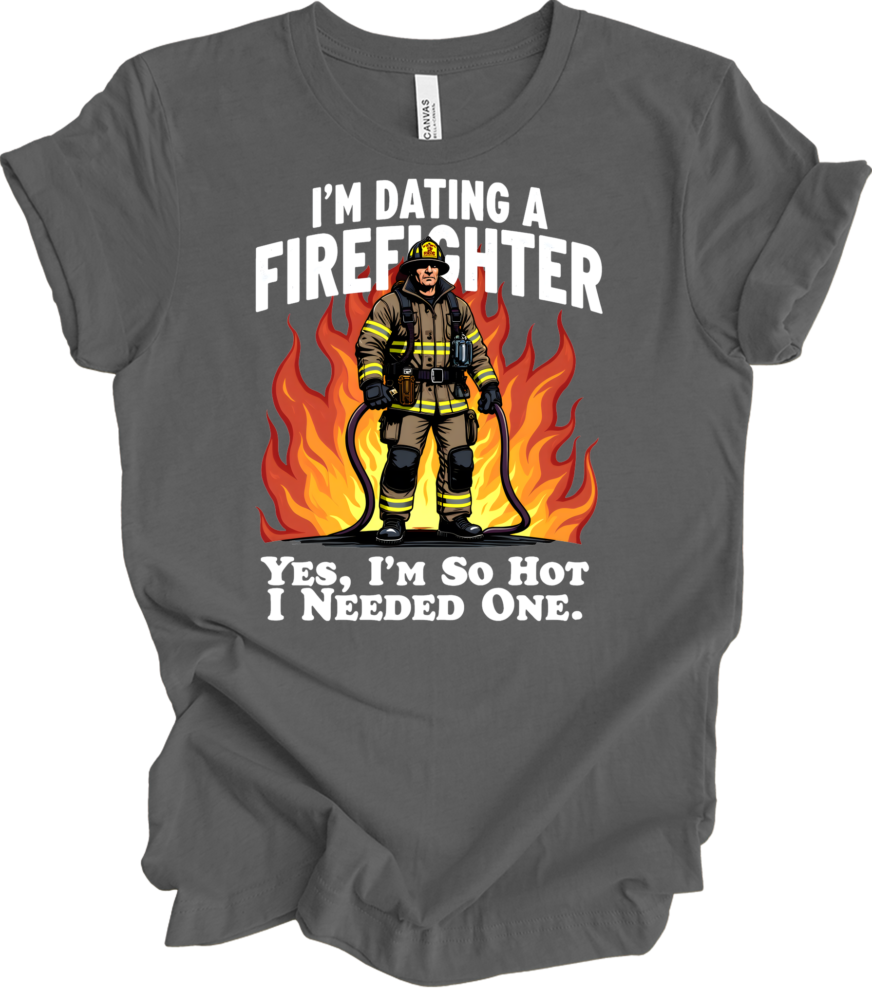 Dating a Firefighter - Funny Gift T-Shirt in Asphalt