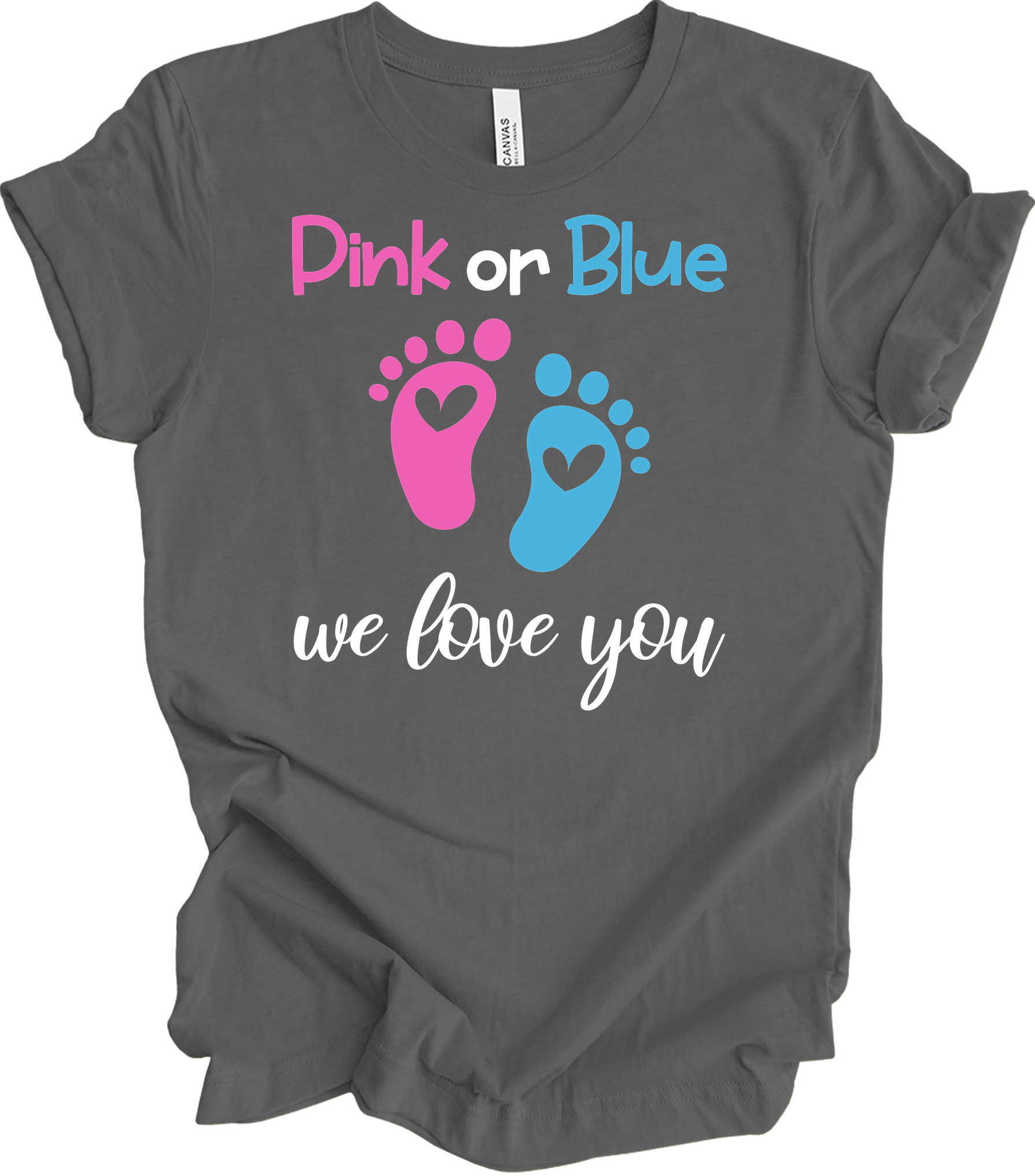 Pink or Blue We Love You T-Shirt in Asphalt