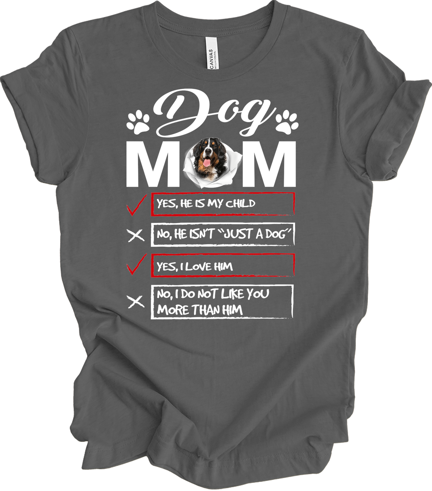 Dog Mom Bernese Mountain Dog Checklis T-Shirt in Asphalt