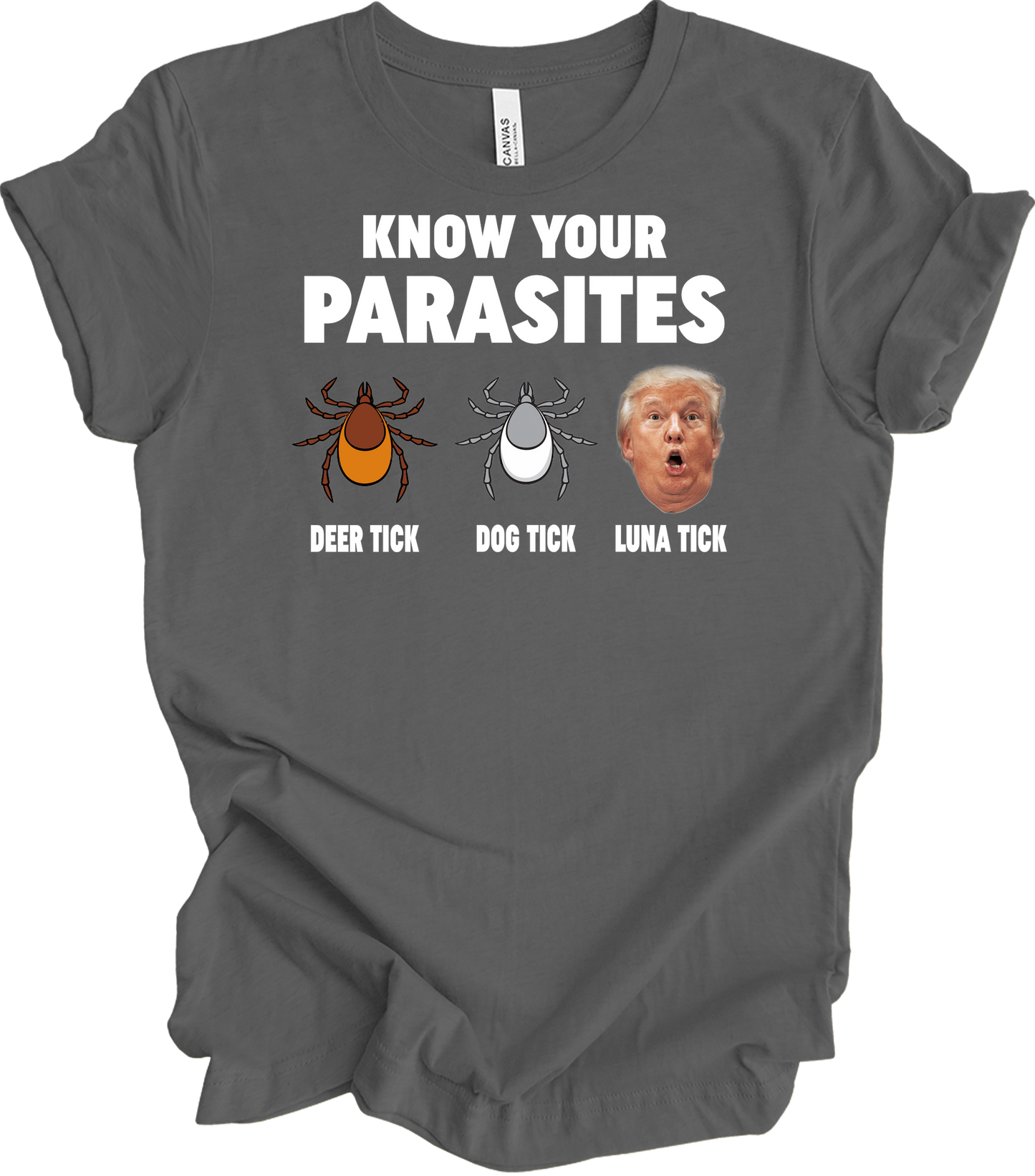 Know Your Parasites - Funny Anti Trump Luna Tick T-Shirt in Asphalt