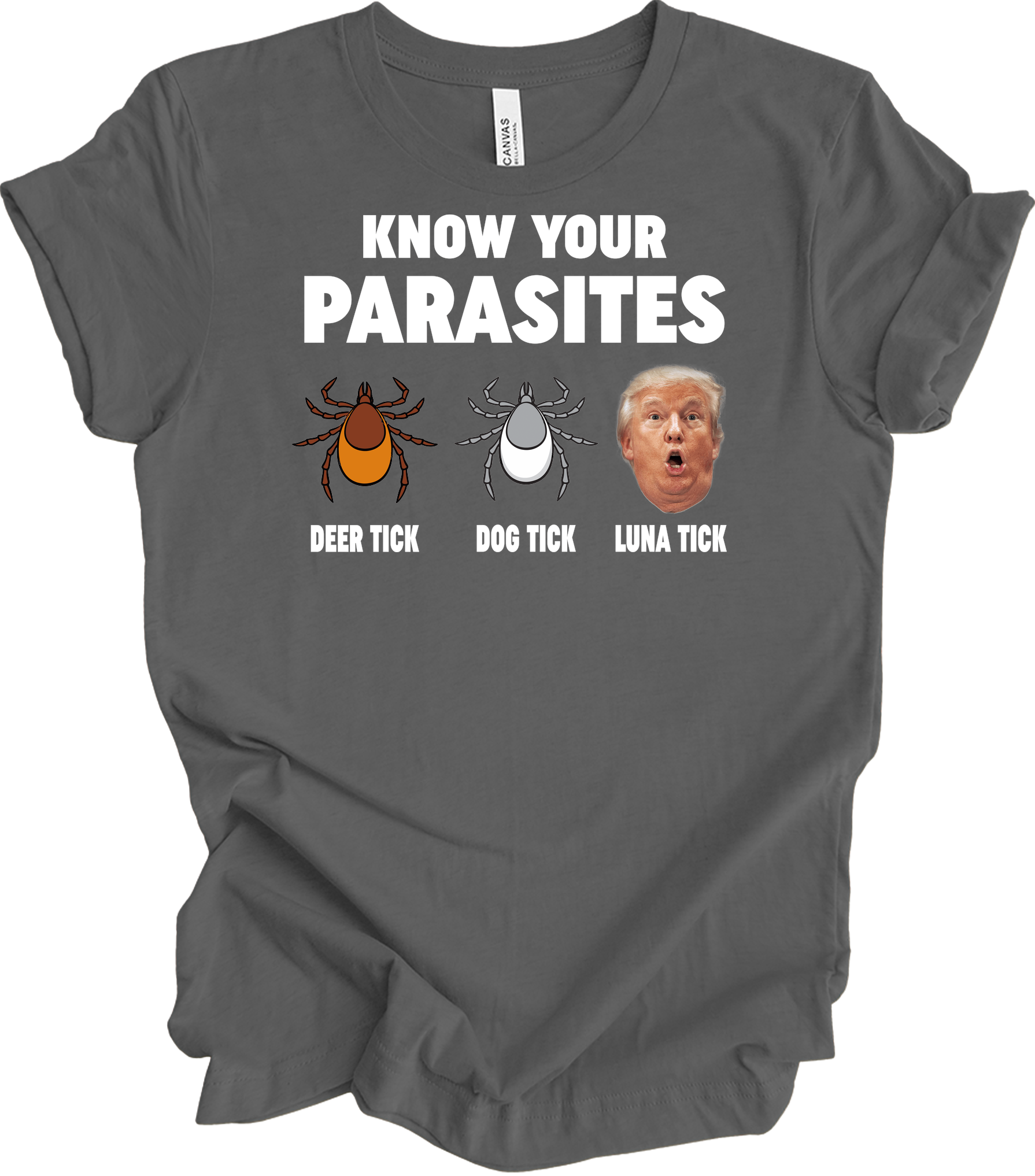 Know Your Parasites - Funny Anti Trump Luna Tick T-Shirt in Asphalt