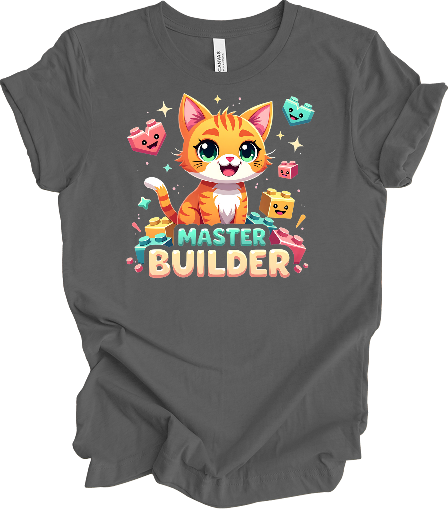 Cute Cat Master Builder T-Shirt in Asphalt
