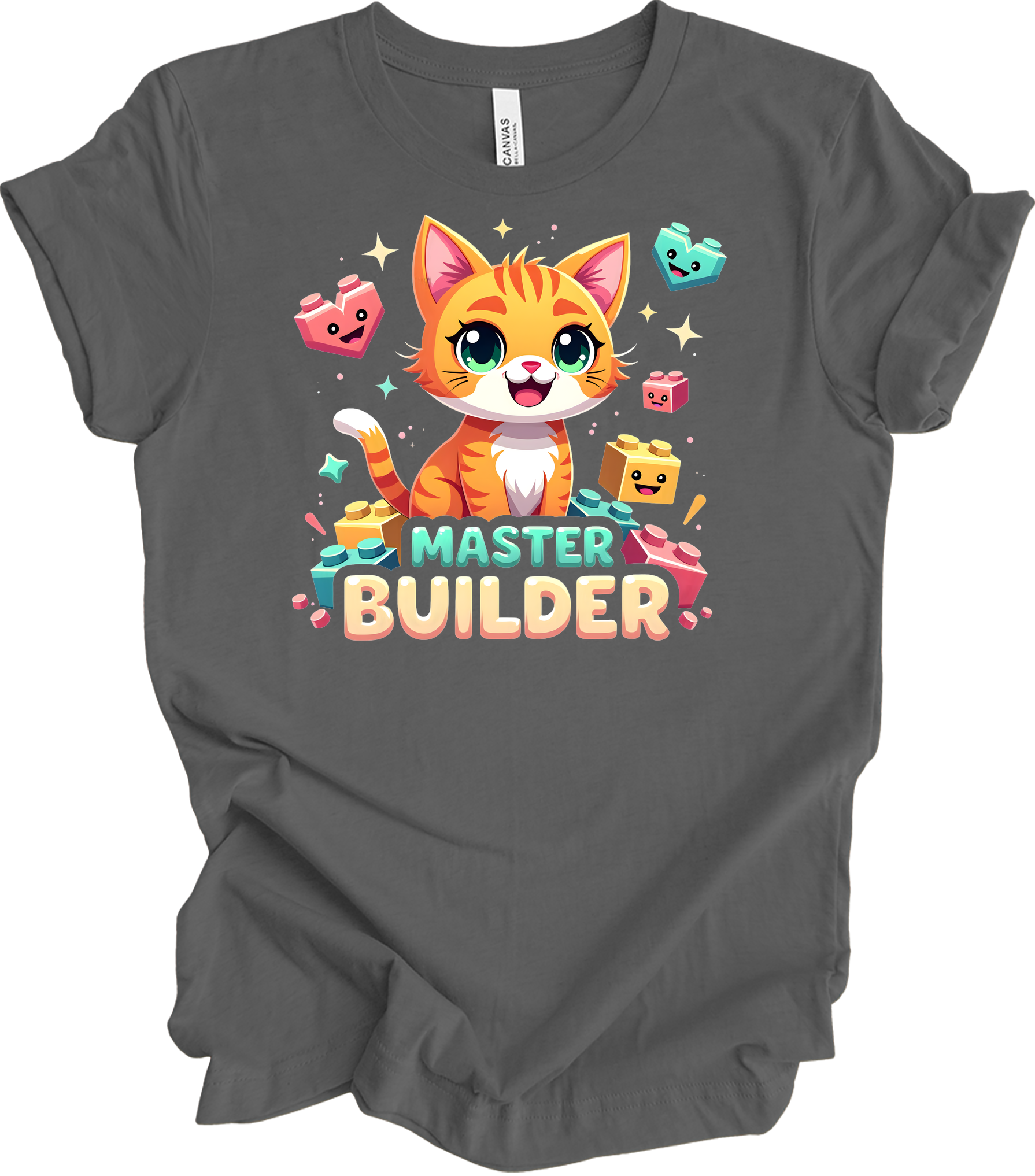 Cute Cat Master Builder T-Shirt in Asphalt