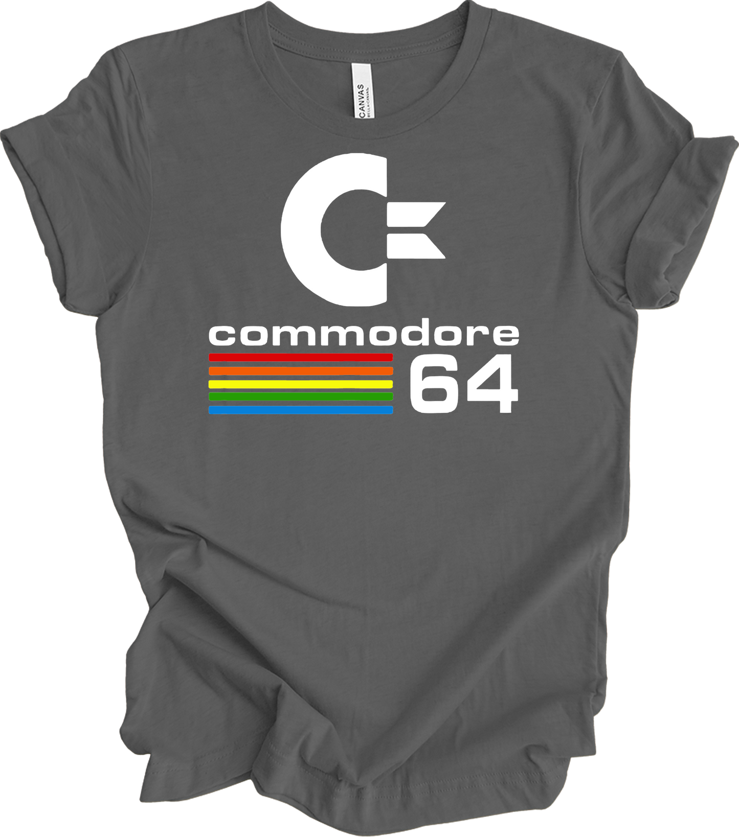 Commodore 64 Retro 80s Gaming - C64 Rainbow Stripe T-Shirt in Asphalt