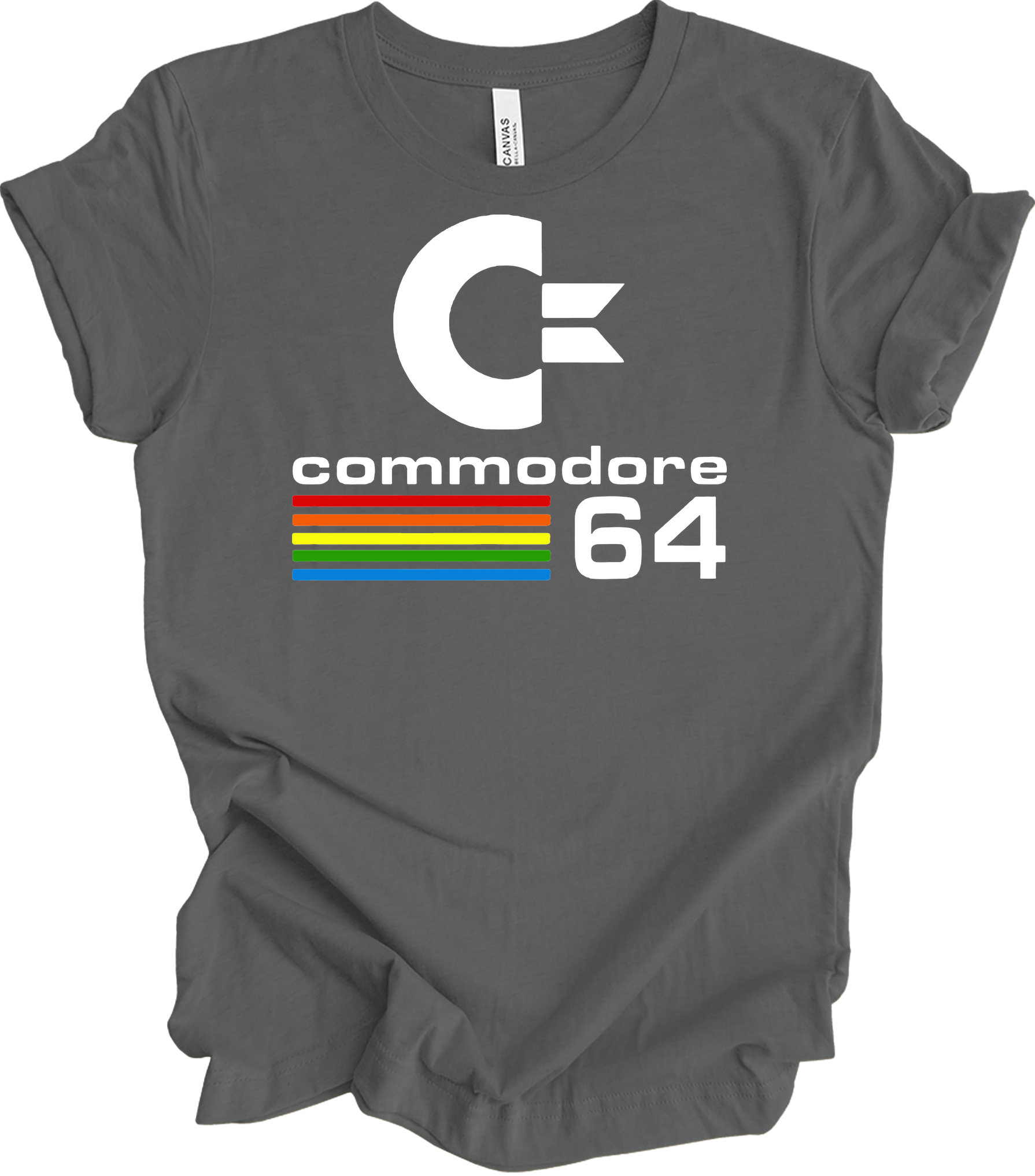 Commodore 64 Retro 80s Gaming - C64 Rainbow Stripe T-Shirt in Asphalt