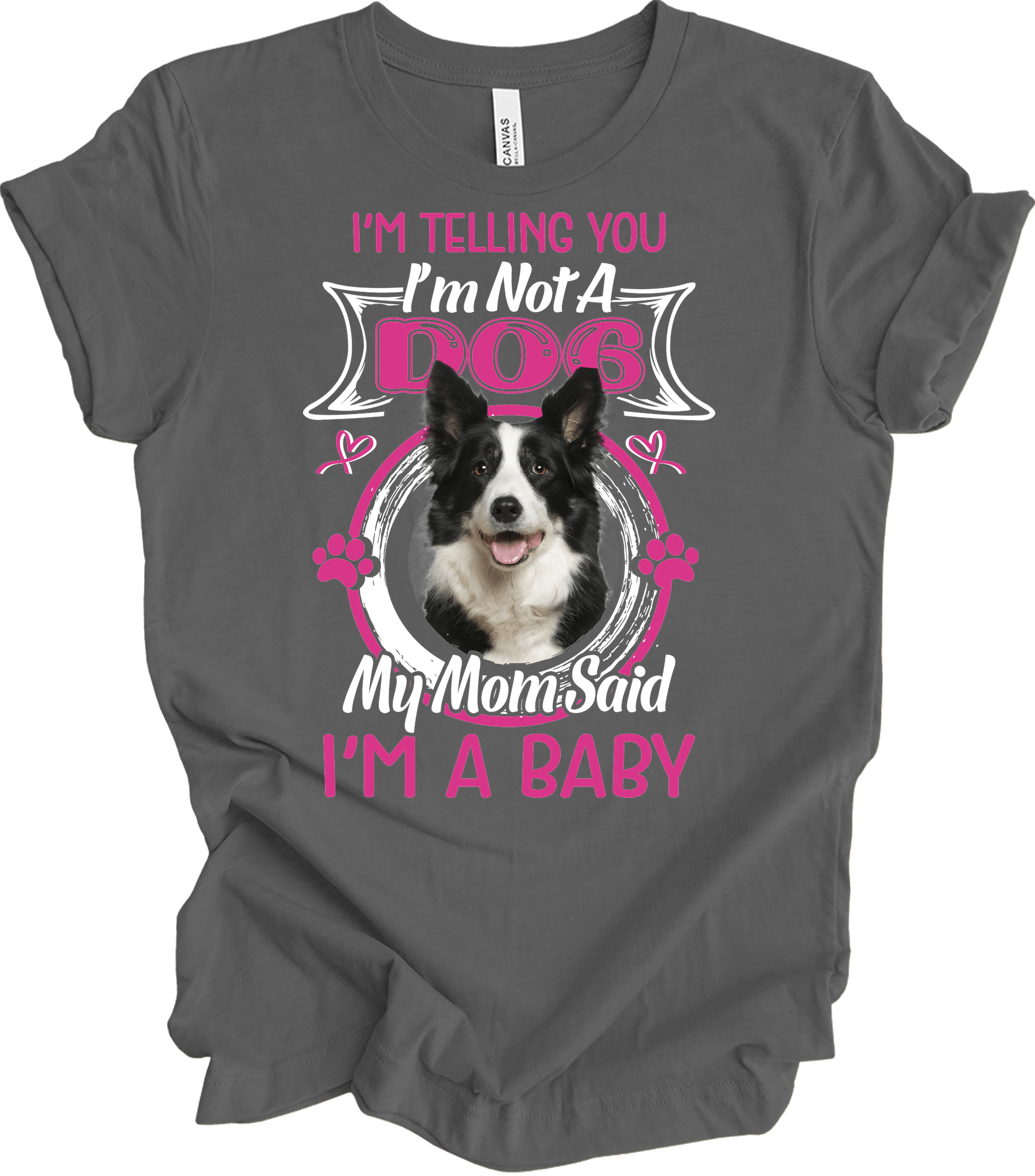 Border Collie 'I'm A Baby' T-Shirt in Asphalt