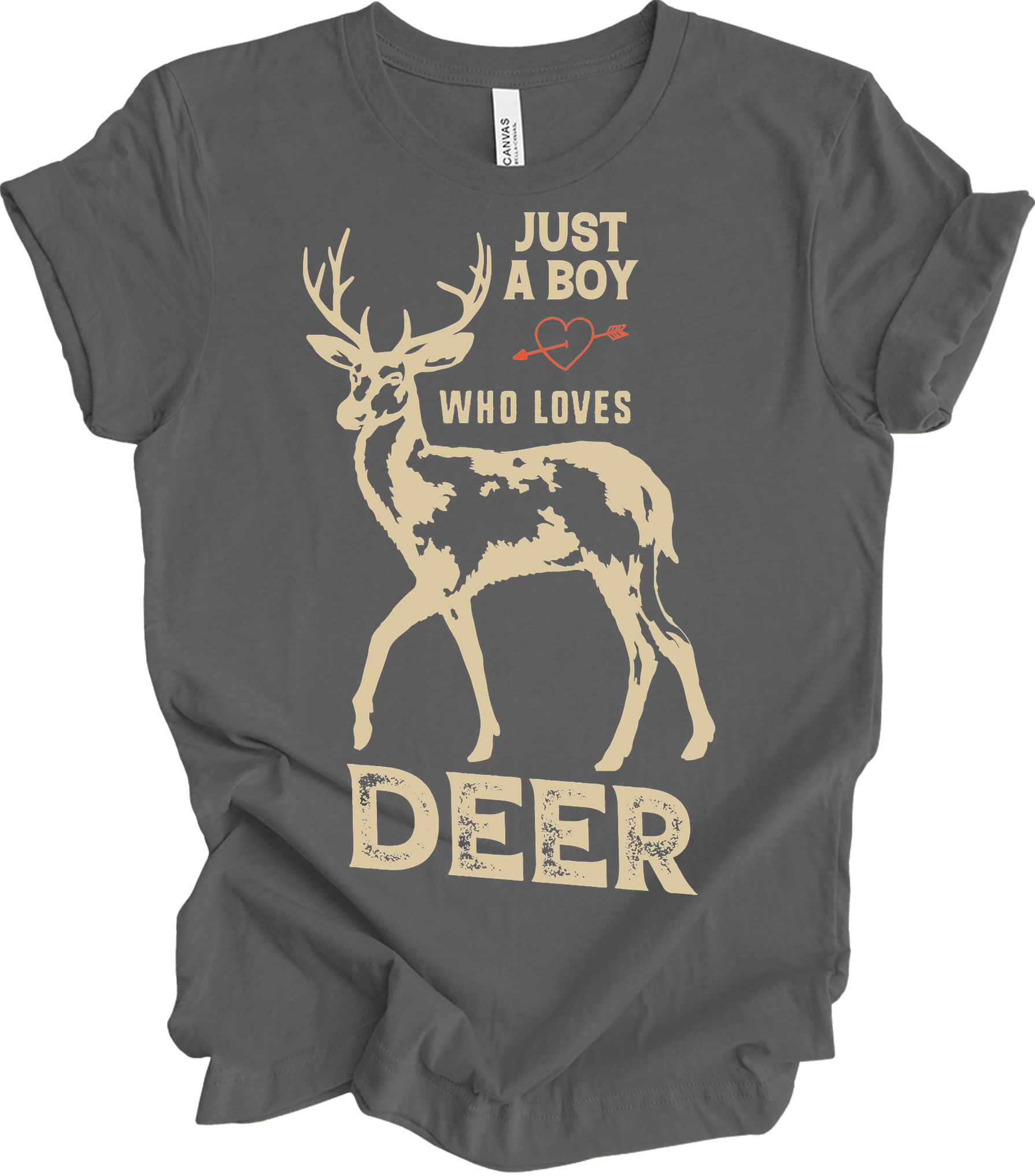 Just A Boy Who Loves Deer - Funny Hunter Gift T-Shirt in Asphalt