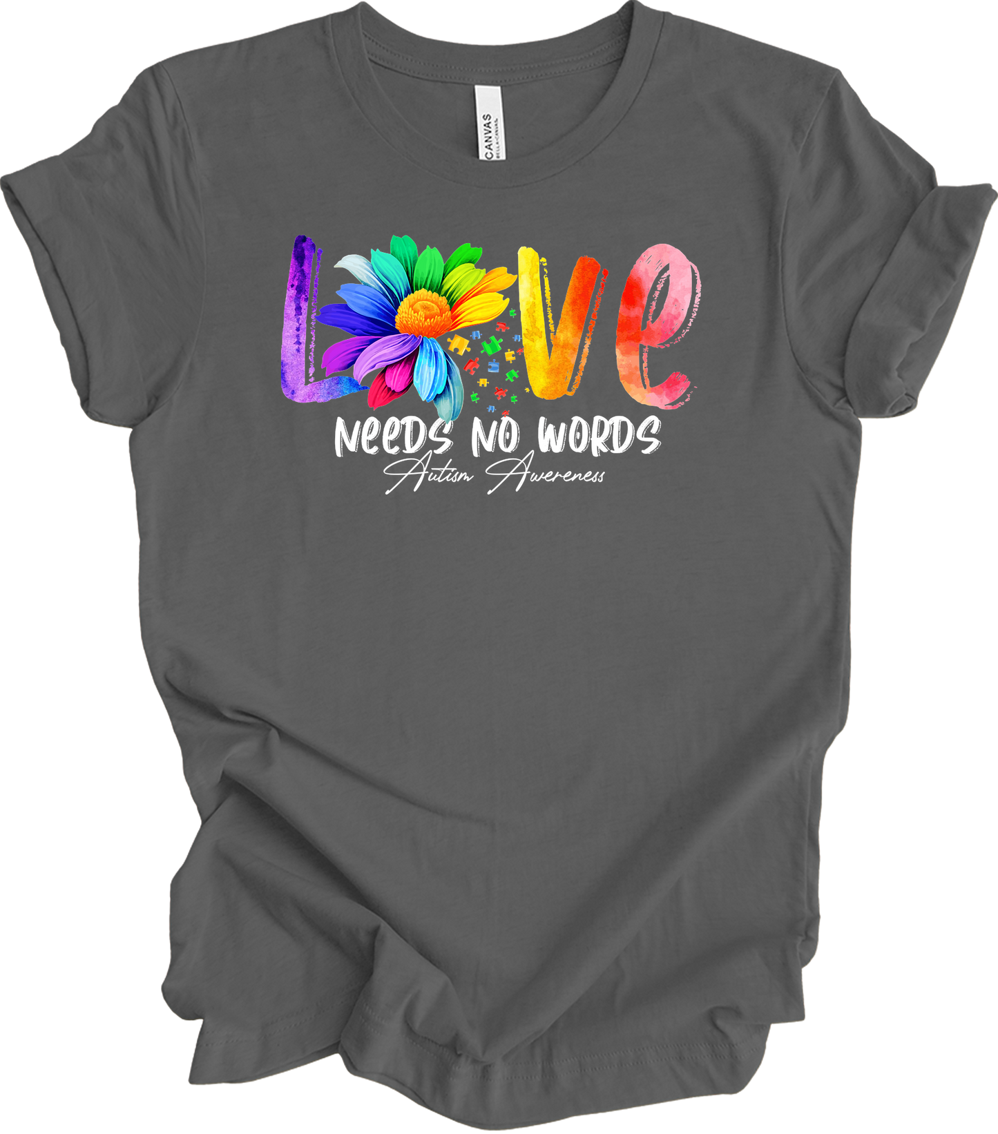 Love Needs No Words Autism T-Shirt in Asphalt