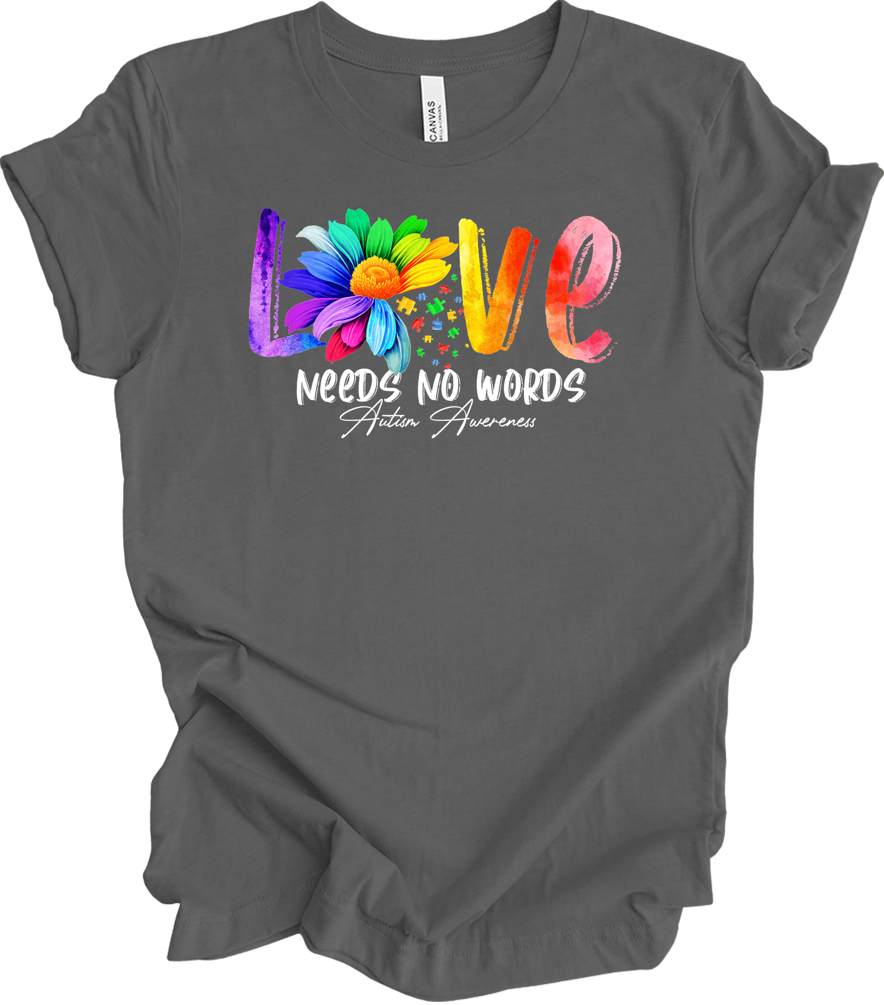 Love Needs No Words Autism T-Shirt in Asphalt