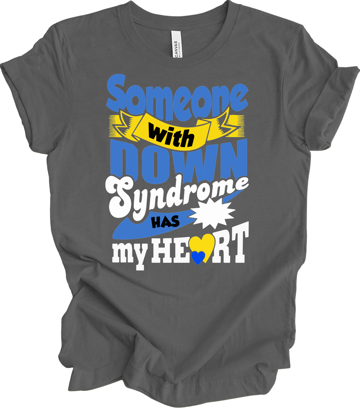 Someone With Down Syndrome Has My Heart Awareness T-Shirt in Asphalt