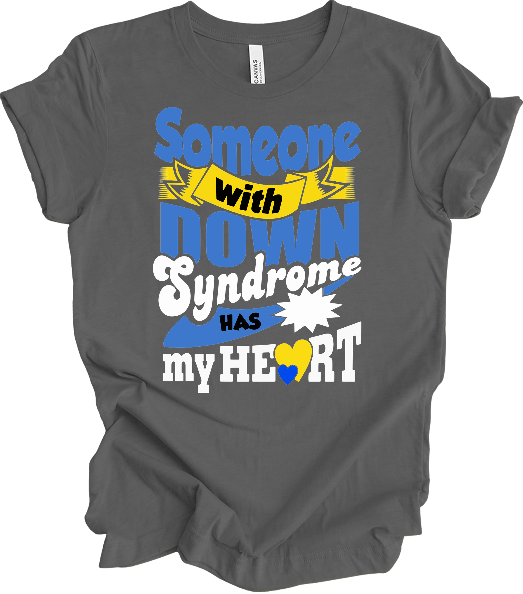 Someone With Down Syndrome Has My Heart Awareness T-Shirt in Asphalt