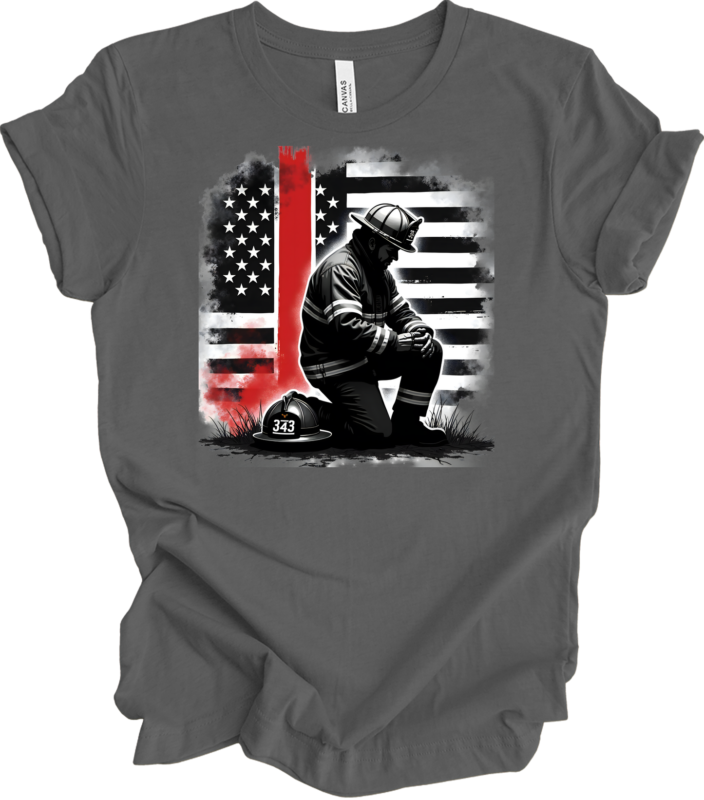 Firefighter Flag Tribute T-Shirt in Asphalt