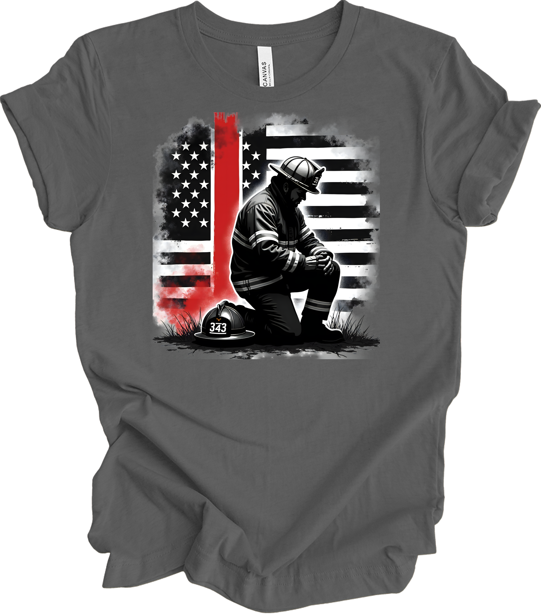 Firefighter Flag Tribute T-Shirt in Asphalt