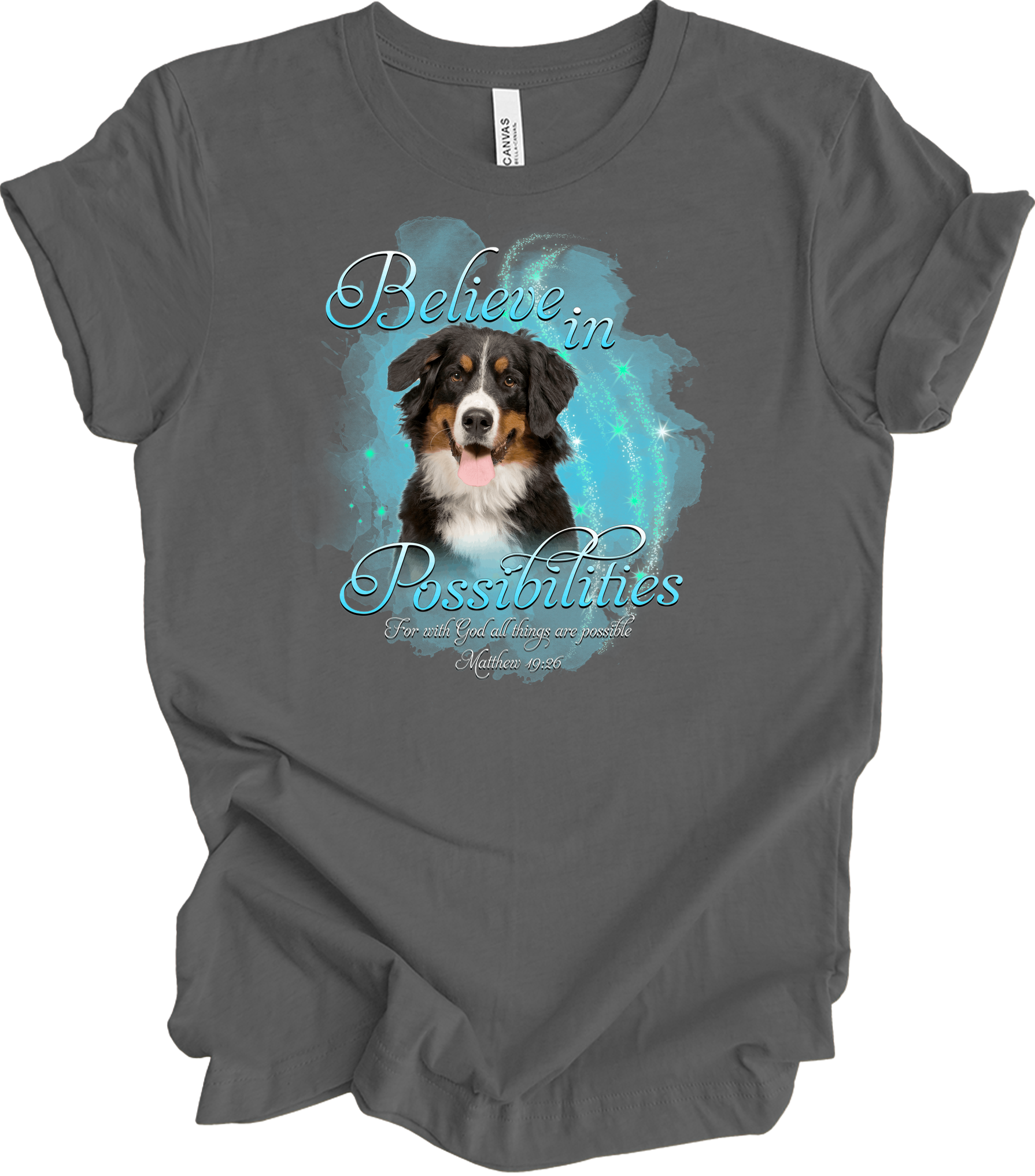 Bernese Dog 'Believe' T-Shirt in Asphalt