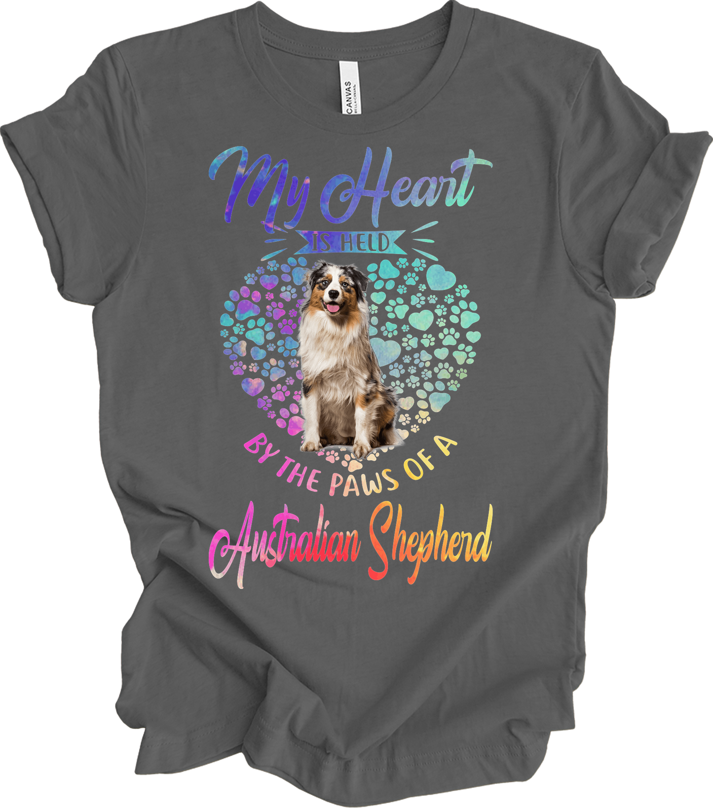 Australian Shepherd Paws Heart - Saint Bernard Dog Lover Gift T-Shirt in Asphalt