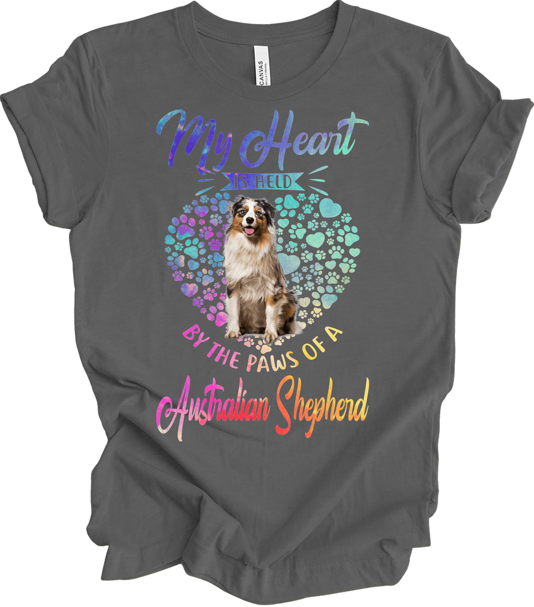 Australian Shepherd Paws Heart - Saint Bernard Dog Lover Gift T-Shirt in Asphalt