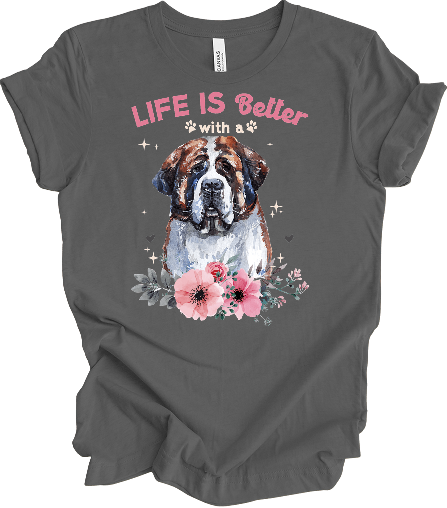 Life's Better with a Saint Bernard T-Shirt in Asphalt