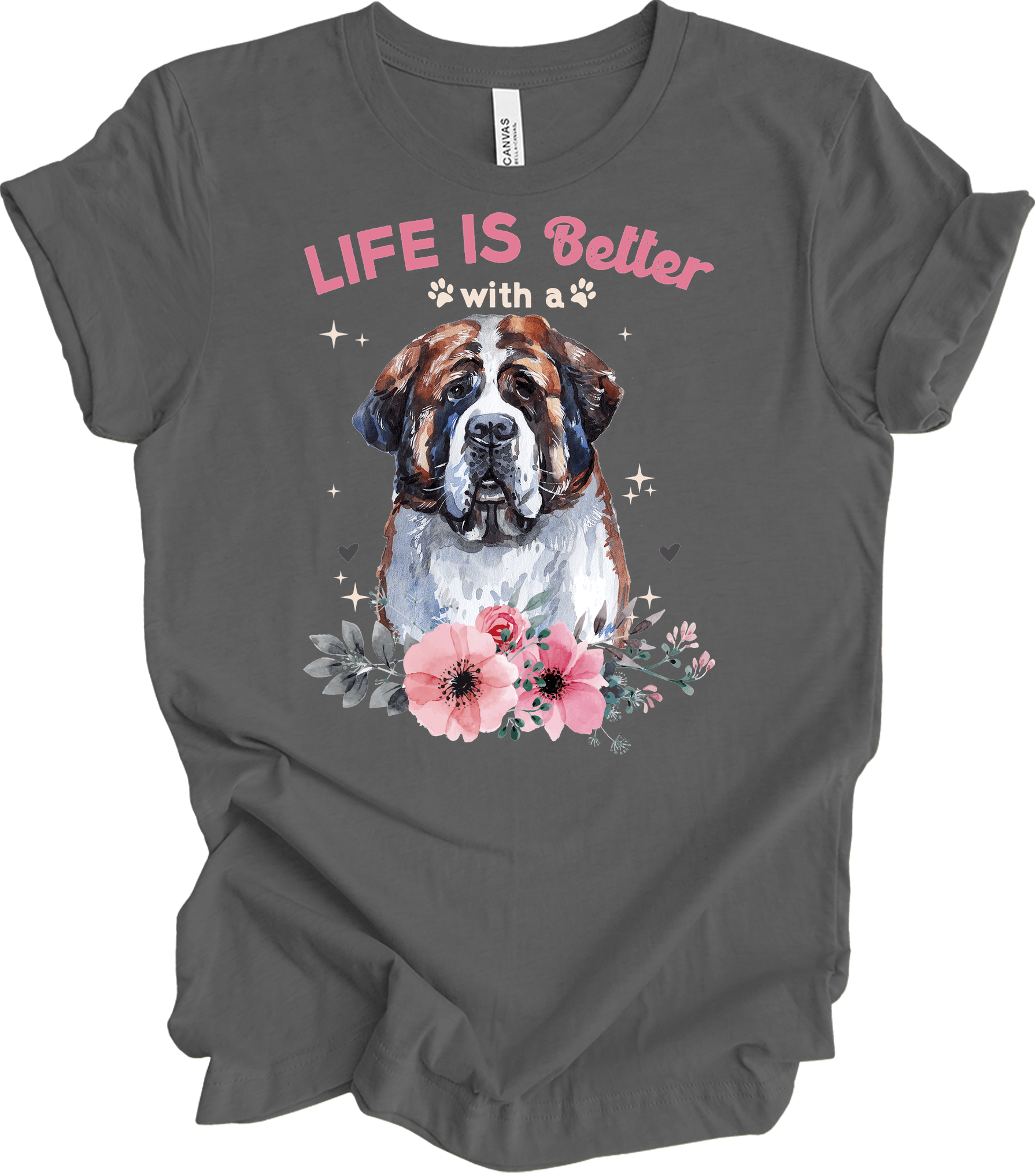 Life's Better with a Saint Bernard T-Shirt in Asphalt