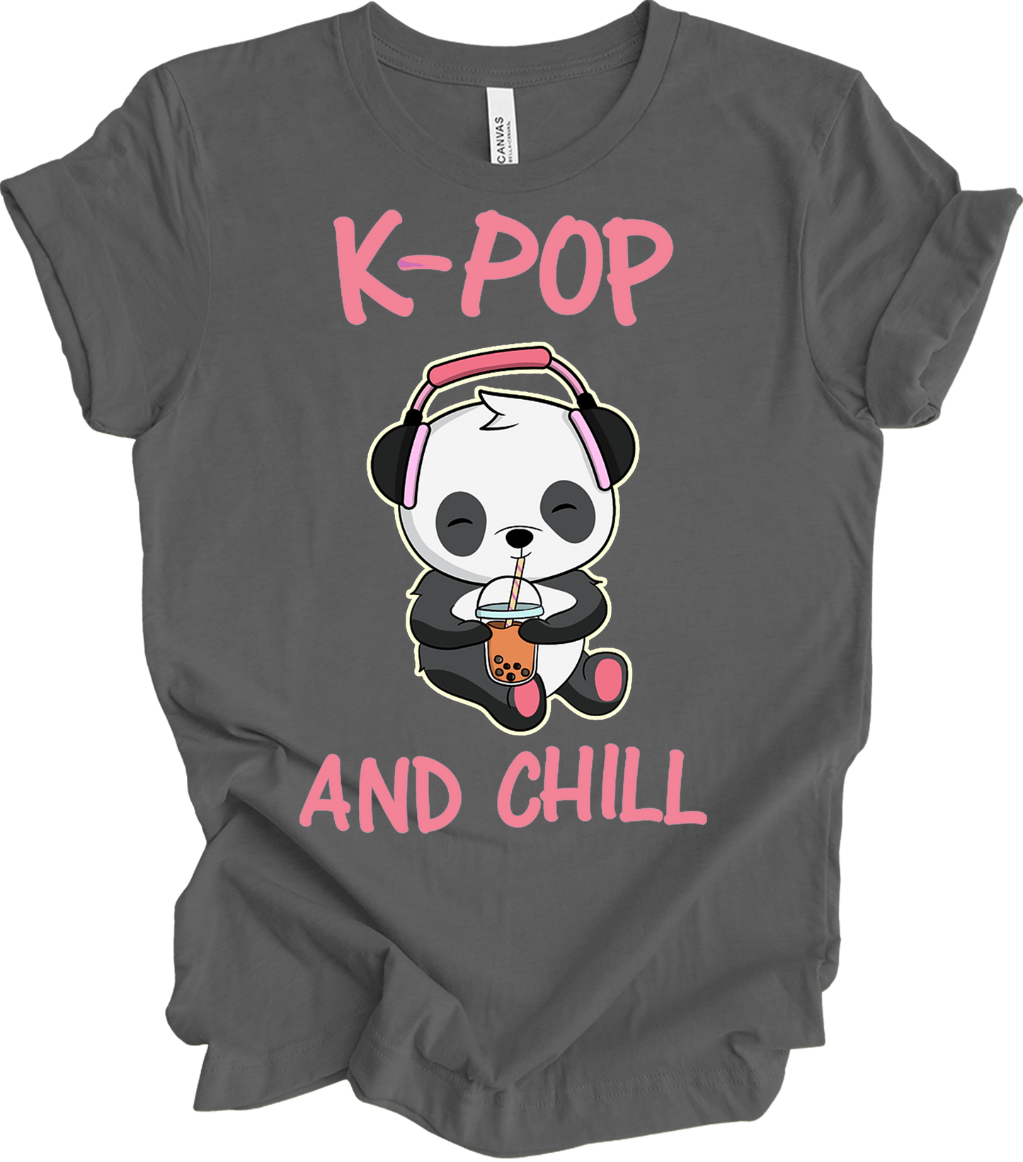 K-Pop and Chill Panda T-Shirt in Asphalt