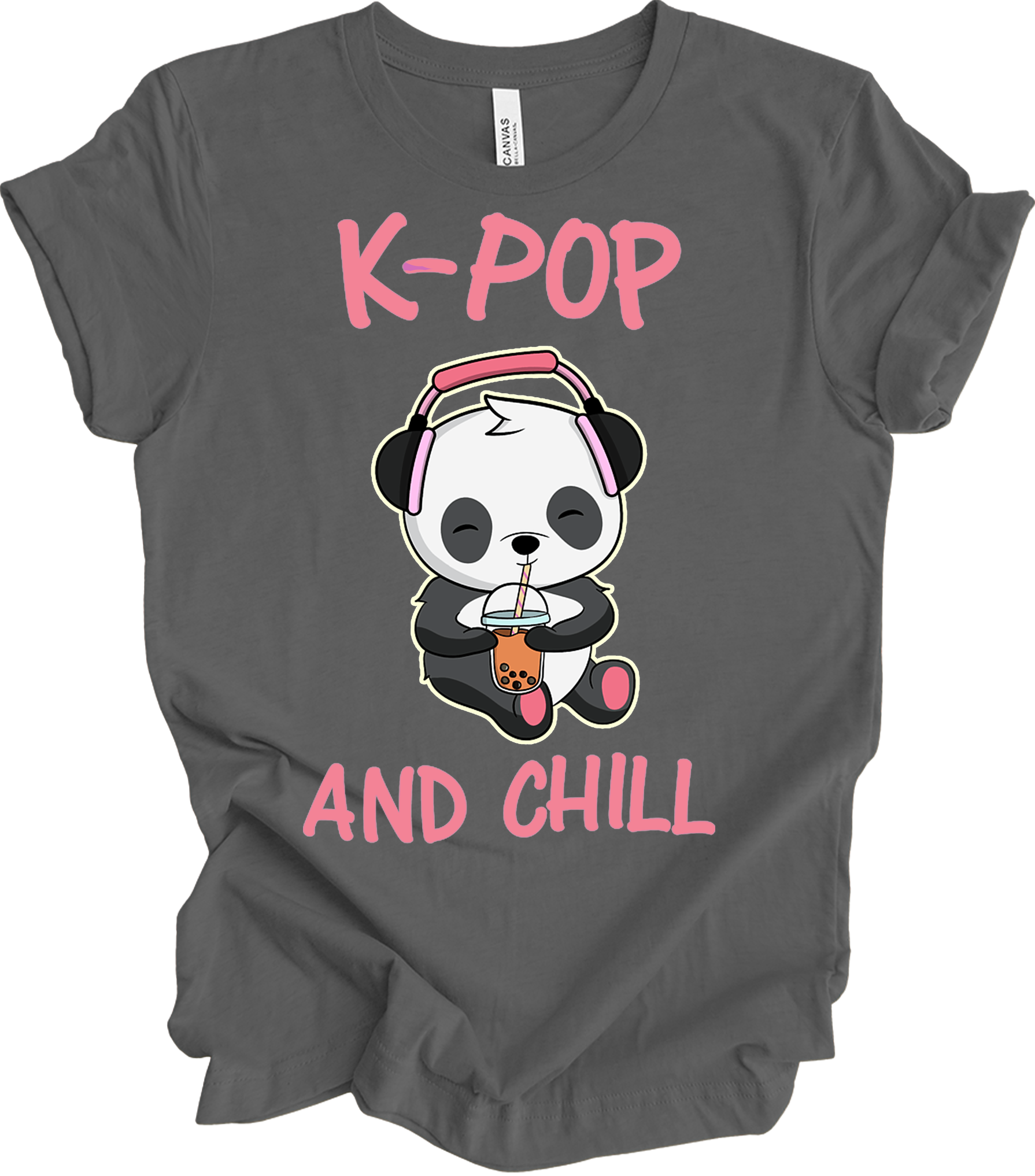 K-Pop and Chill Panda T-Shirt in Asphalt