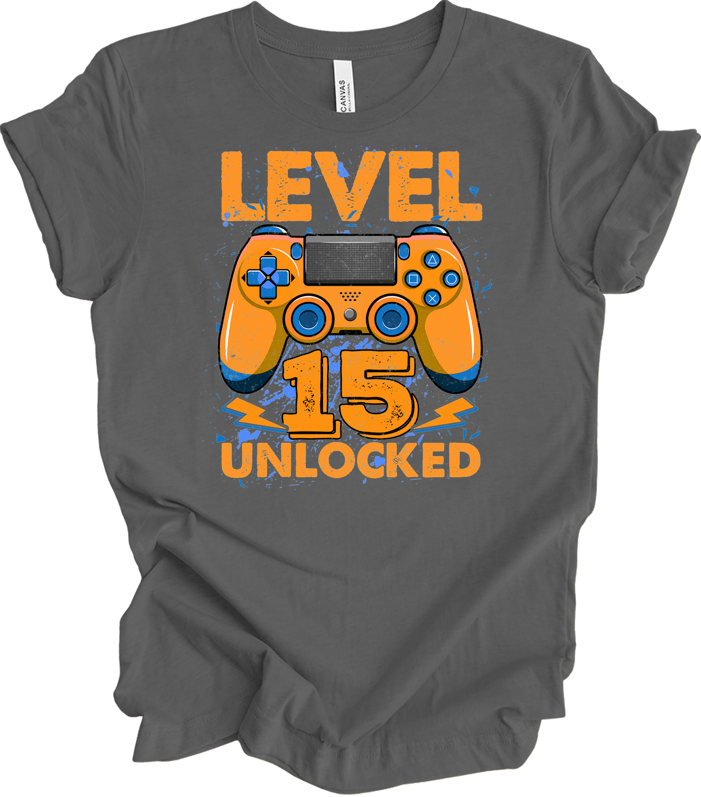 Level 15 Unlocked Gamer T-Shirt in Asphalt