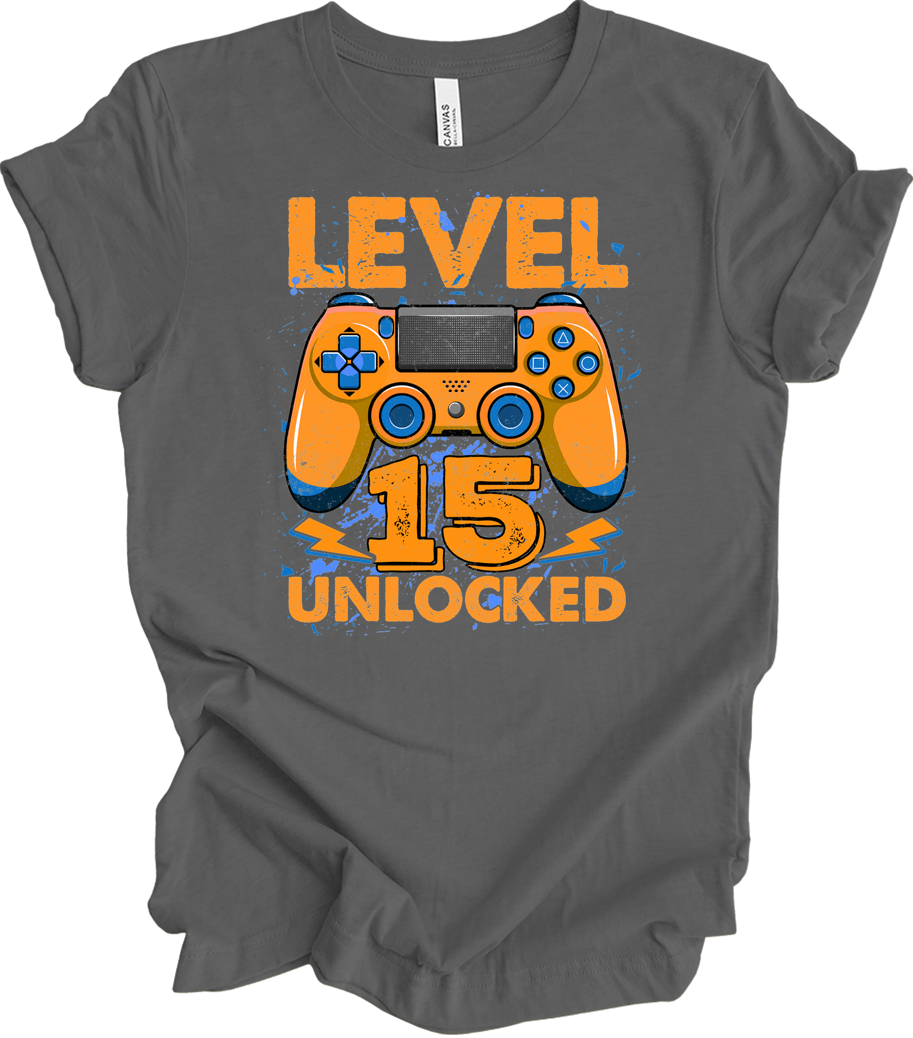 Level 15 Unlocked Gamer T-Shirt in Asphalt