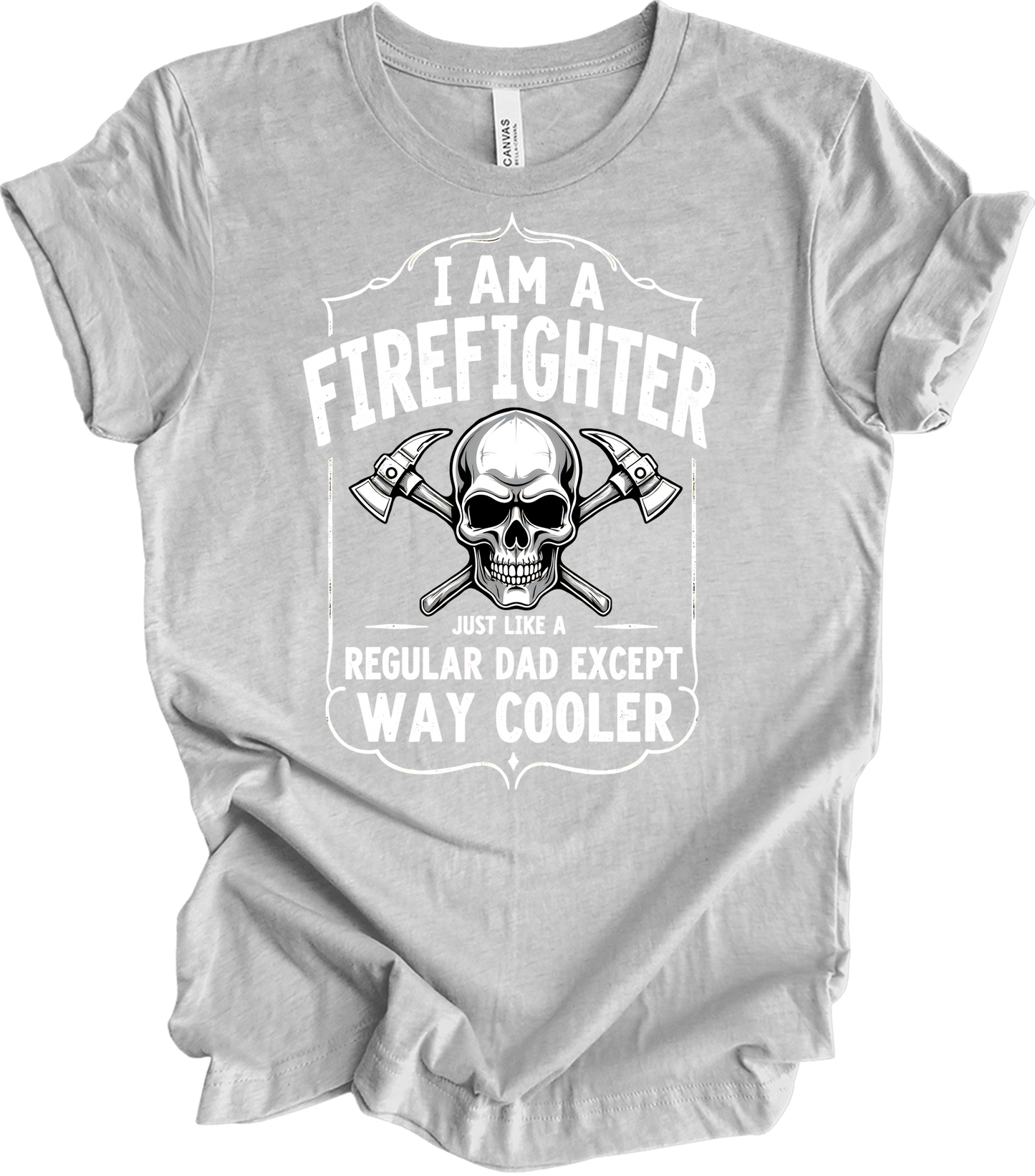 Firefighter Dad Cool Skull T-Shirt in Athletic Heather