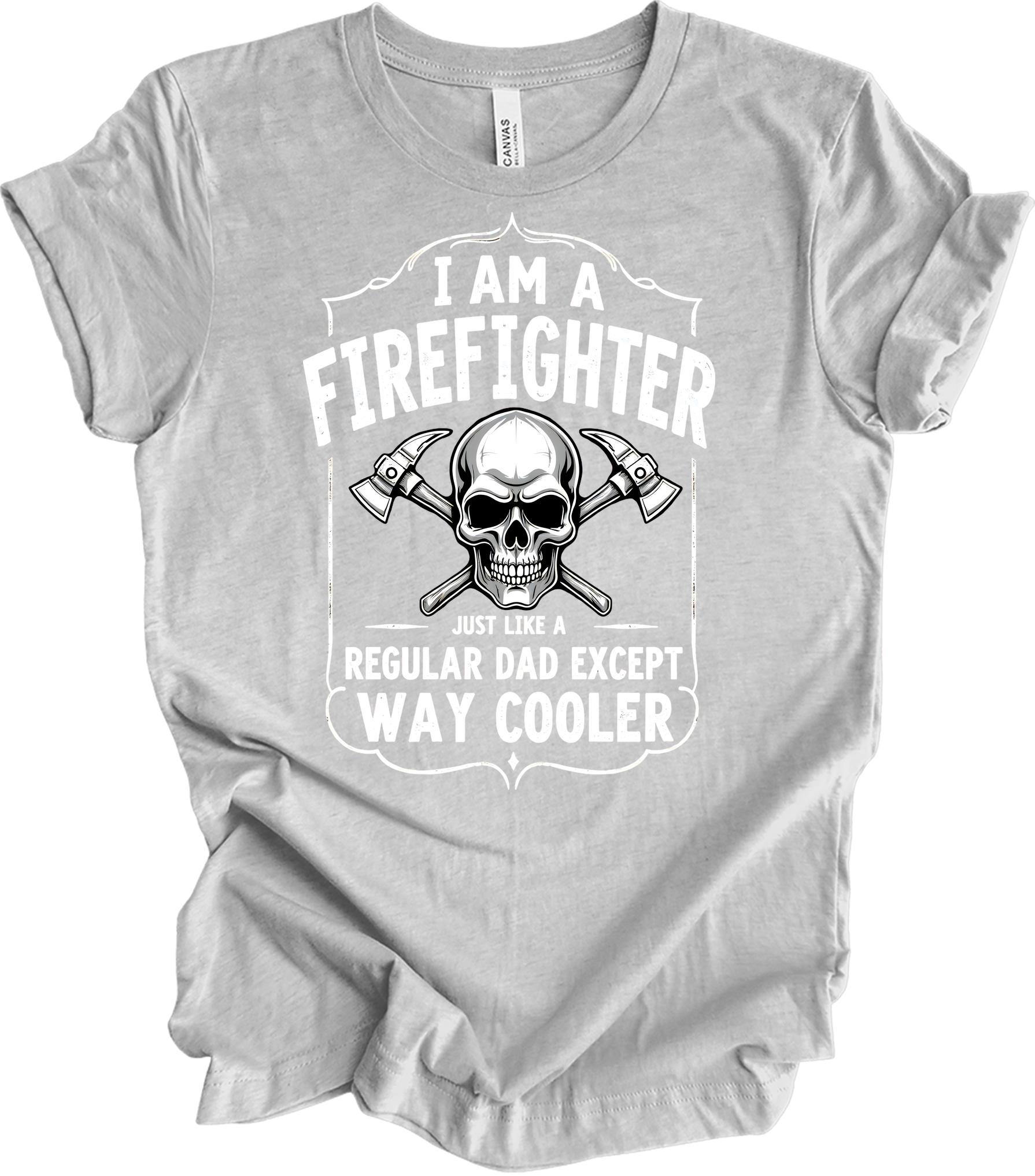Firefighter Dad Cool Skull T-Shirt in Athletic Heather