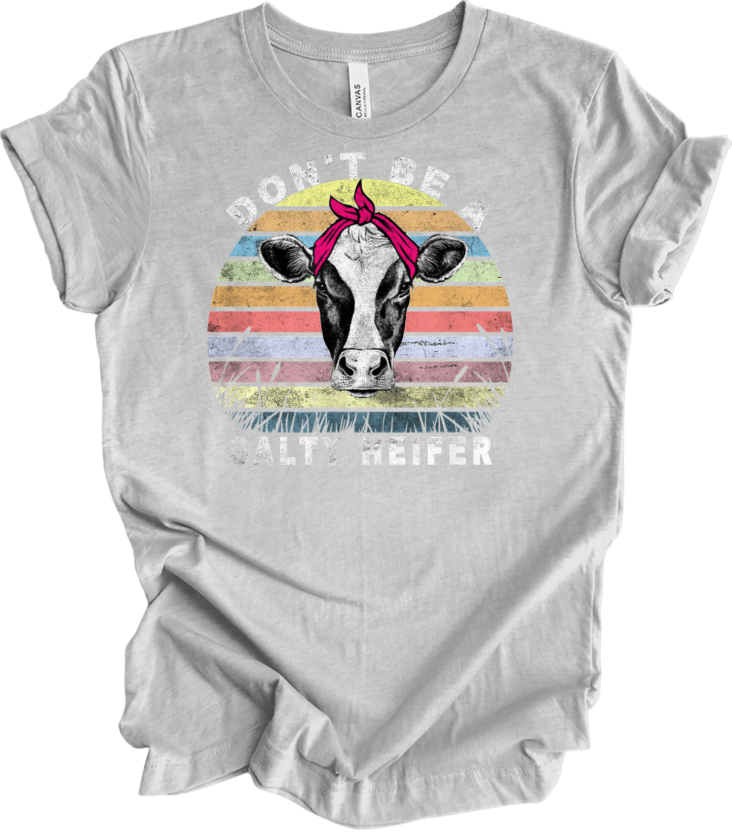 Don't Be A Salty Heifer - Funny Cow Lover Vintage Farm T-Shirt in Athletic Heather
