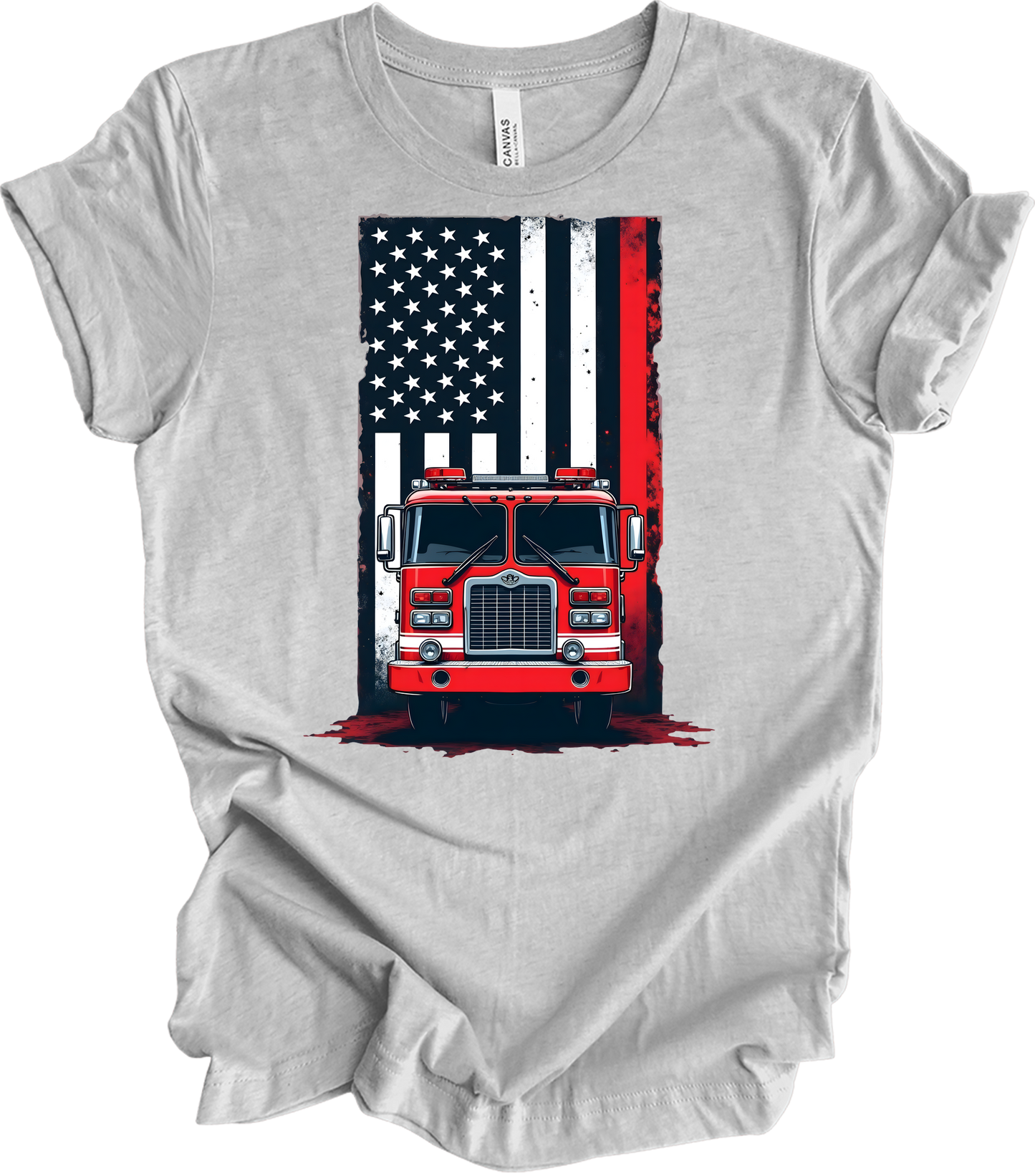 Fireman Flag - Patriotic Design T-Shirt in Athletic Heather