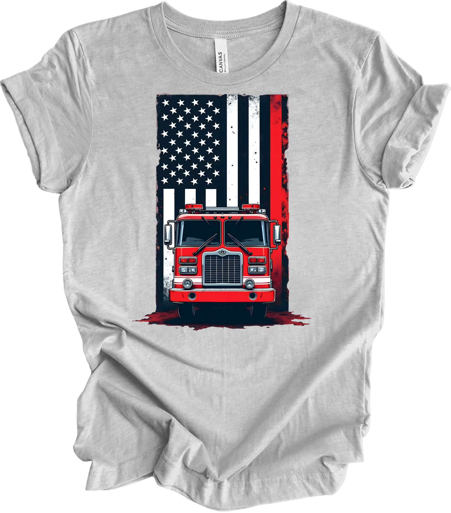 Fireman Flag - Patriotic Design T-Shirt in Athletic Heather