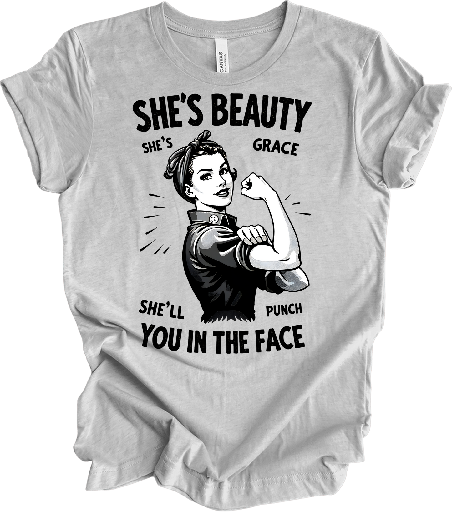 Beauty Grace Punch Face T-Shirt in Athletic Heather
