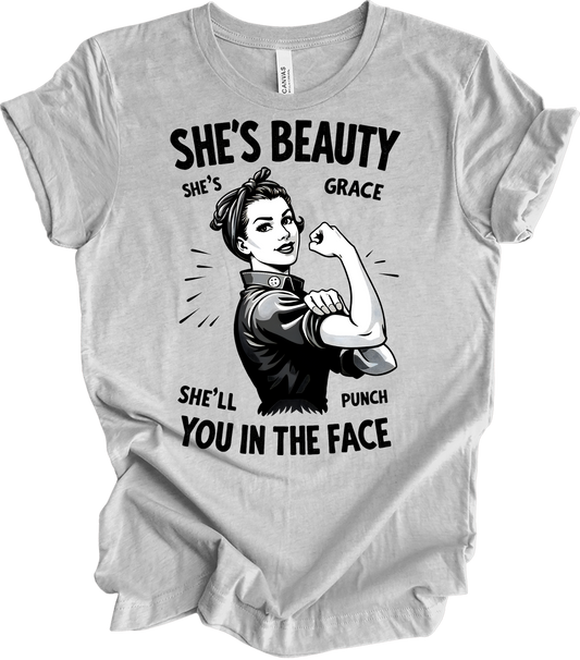 Beauty Grace Punch Face T-Shirt in Athletic Heather