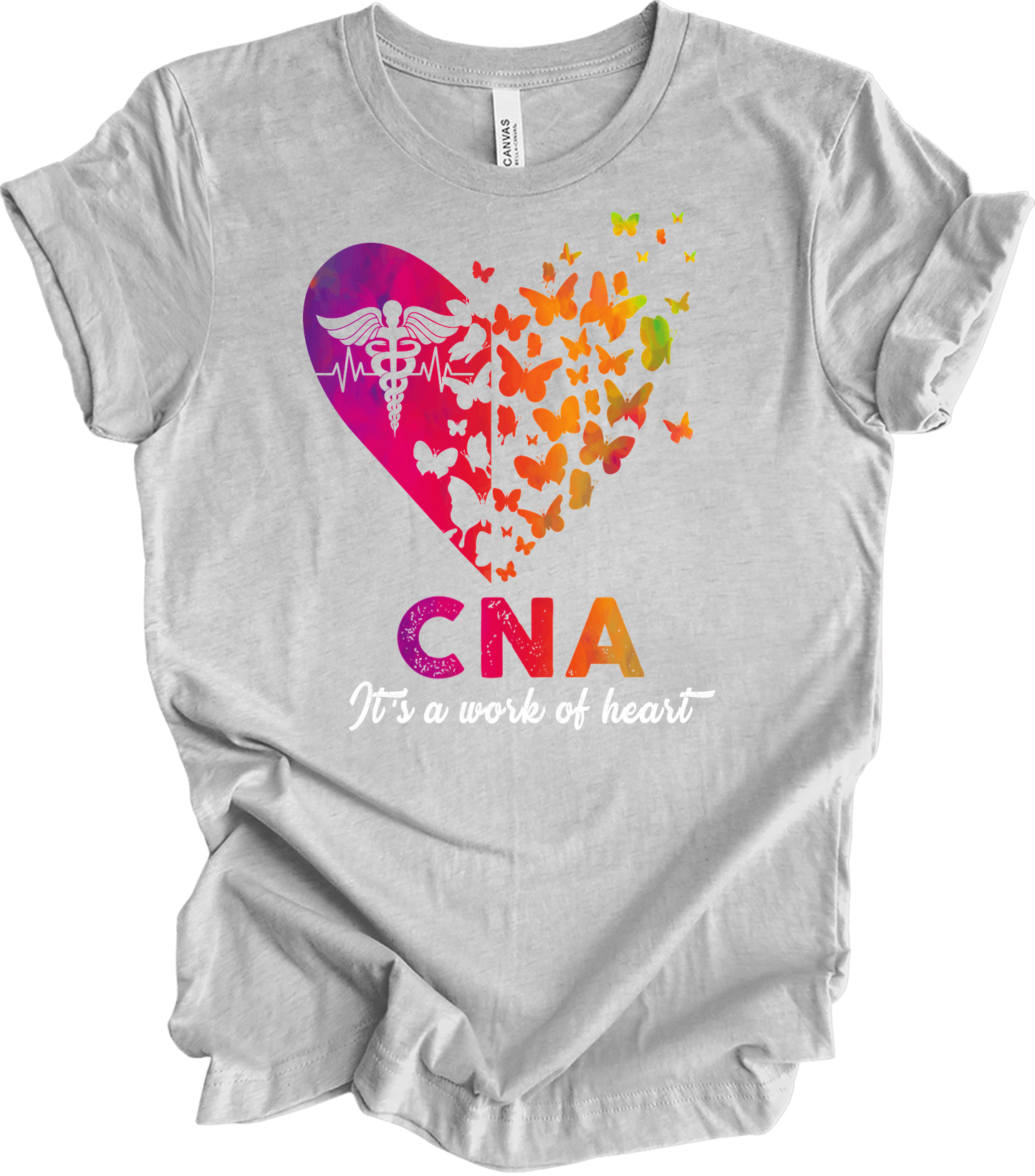 CNA Butterfly Hear - Certified Nursing Assistant Gift T-Shirt in Athletic Heather