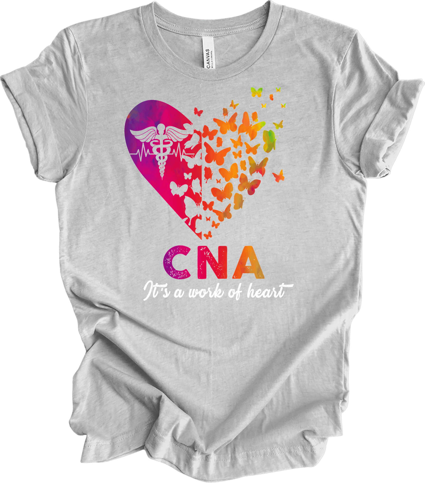 CNA Butterfly Hear - Certified Nursing Assistant Gift T-Shirt in Athletic Heather