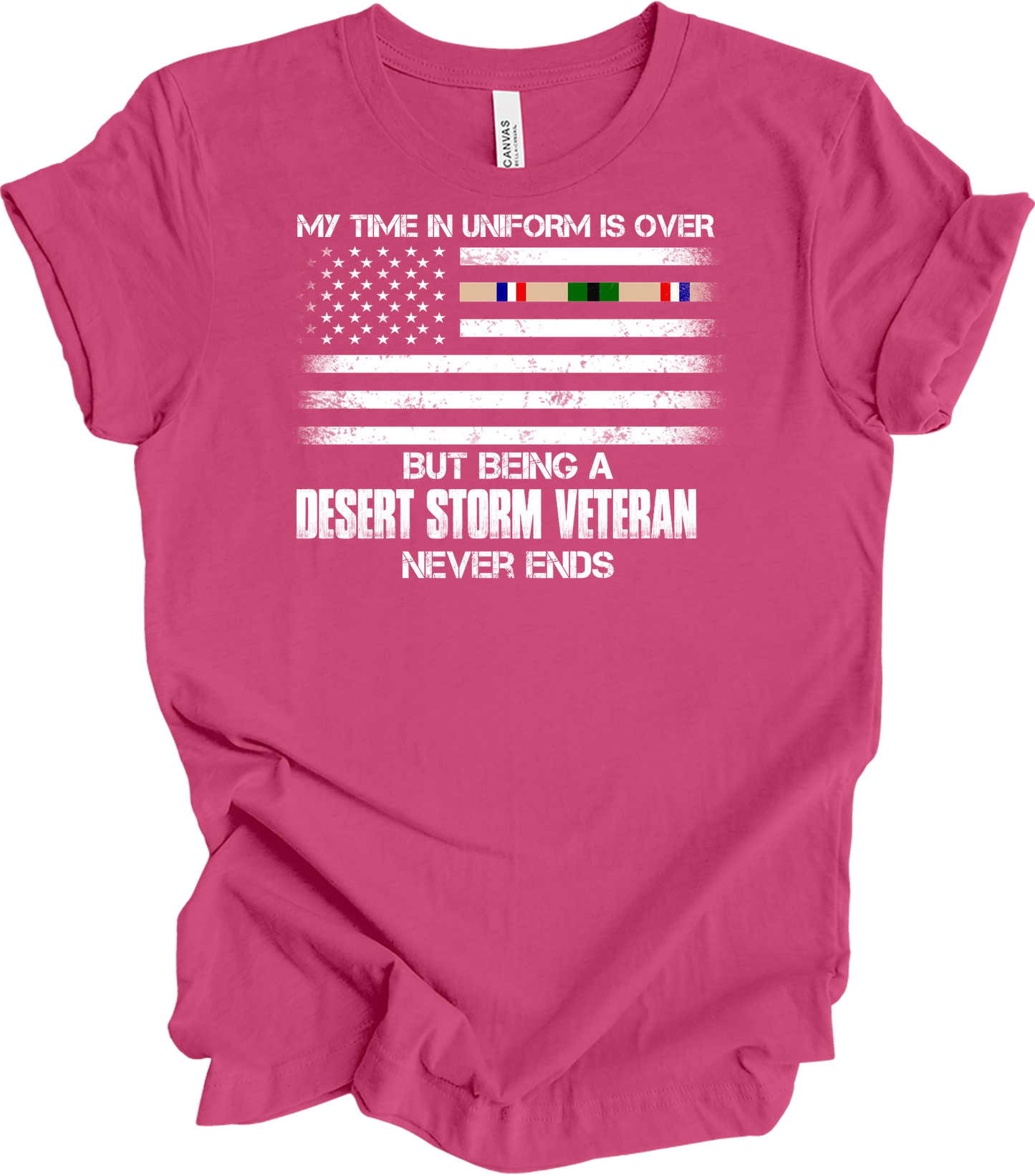 Desert Storm Veteran Gulf War Ribbon T-Shirt in Berry