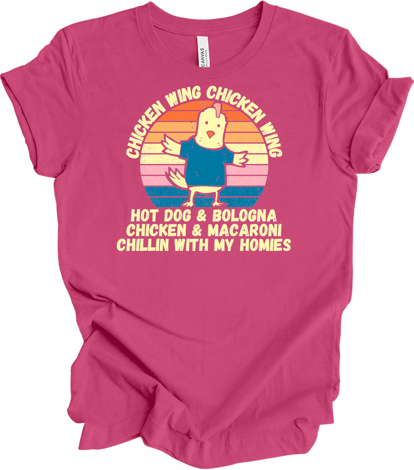 Chicken Wing Chicken Wing Hot Dog and Bologna Funny Meme T-Shirt in Berry