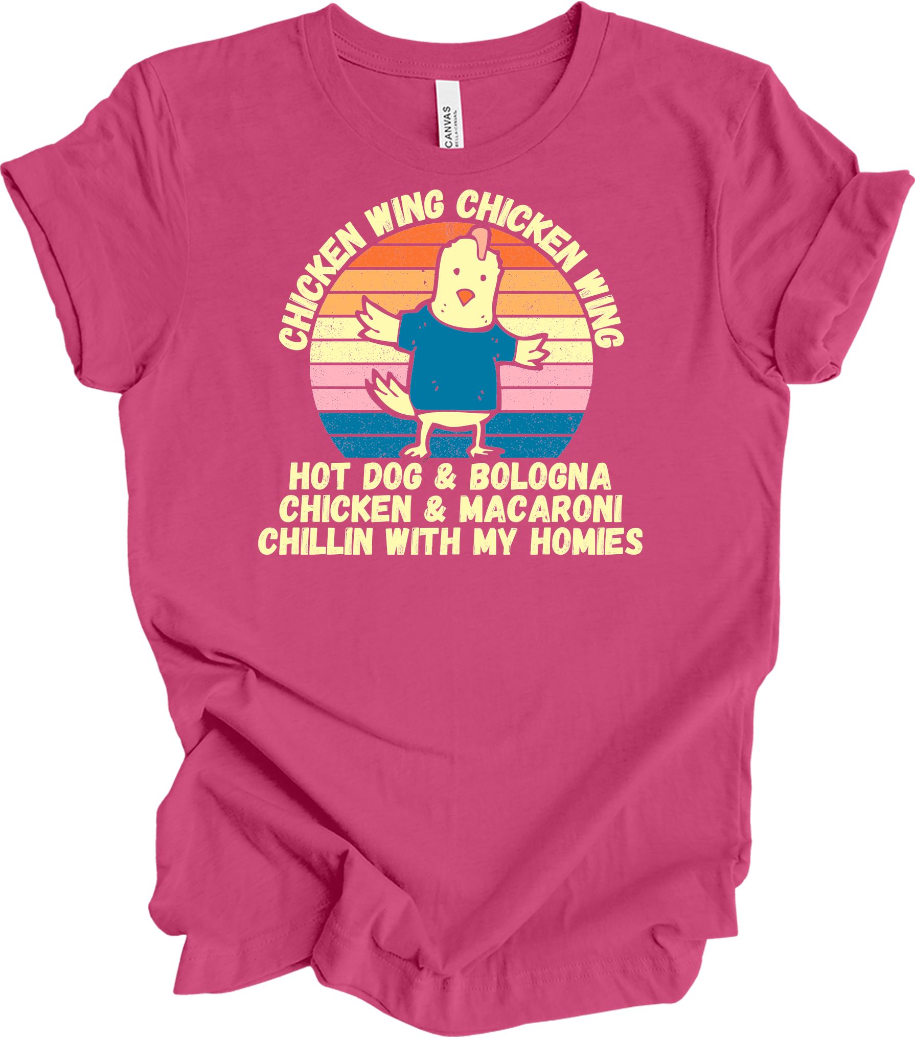 Chicken Wing Chicken Wing Hot Dog and Bologna Funny Meme T-Shirt in Berry