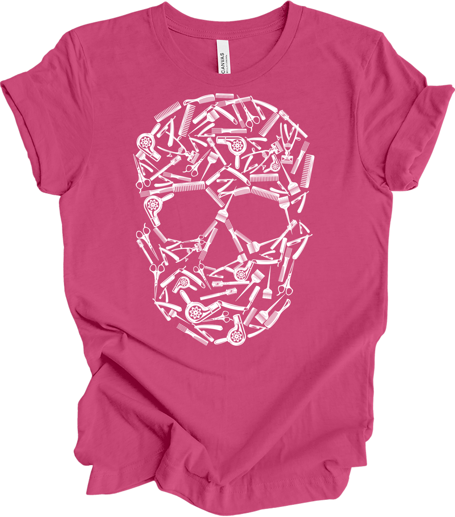 Hair Stylist Skull Unisex T-Shirt in Berry