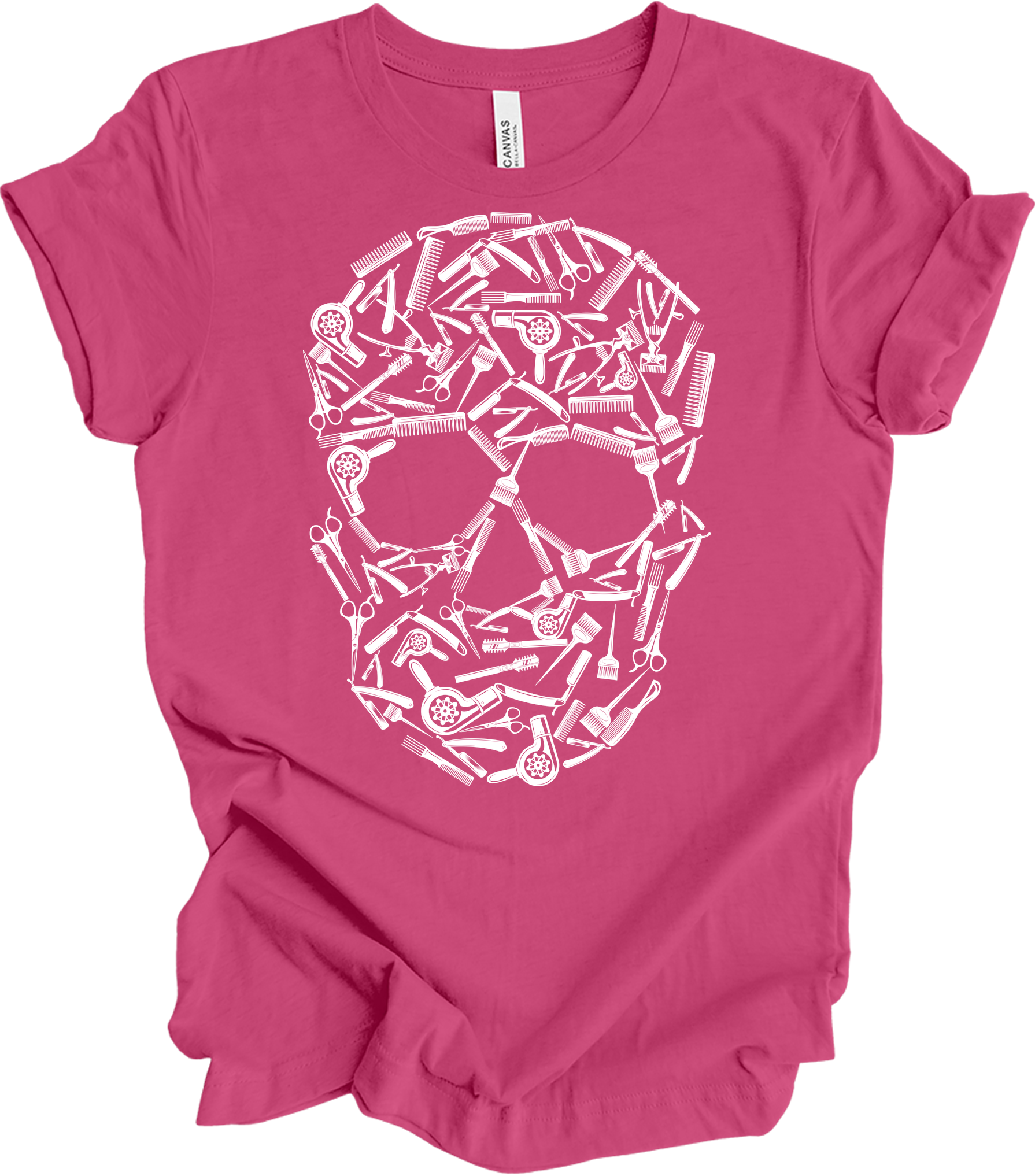 Hair Stylist Skull Unisex T-Shirt in Berry