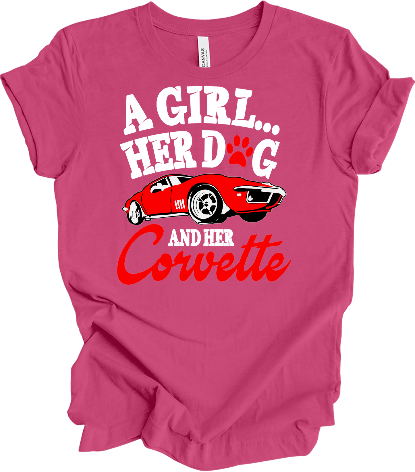 Corvette Dog Mom - C3 Corvette Lover & Dog Owner T-Shirt in Berry