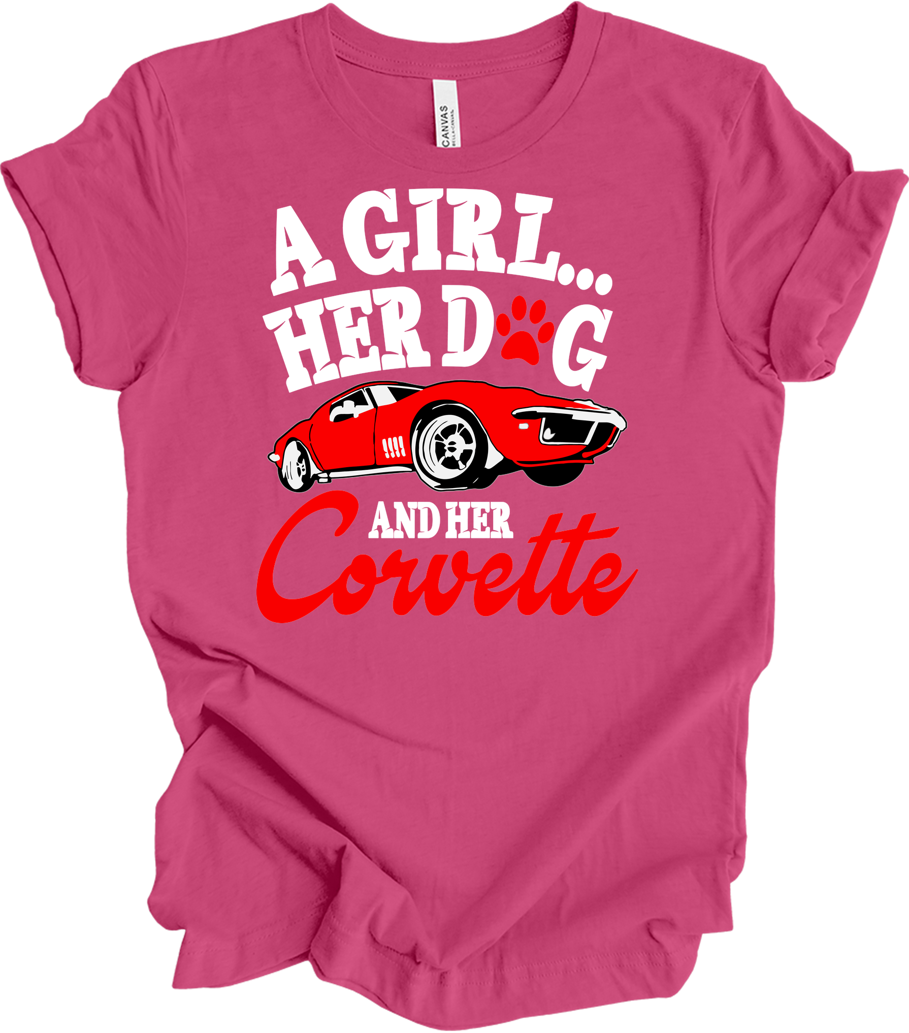 Corvette Dog Mom - C3 Corvette Lover & Dog Owner T-Shirt in Berry