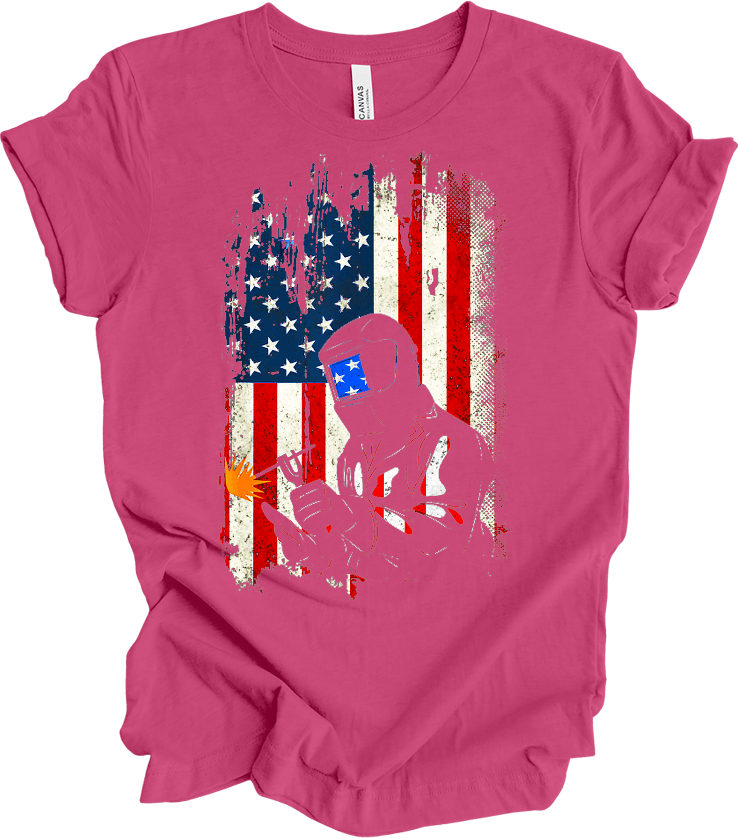 Welder Dad American Flag - Patriotic Welding USA Father Gift T-Shirt in Berry