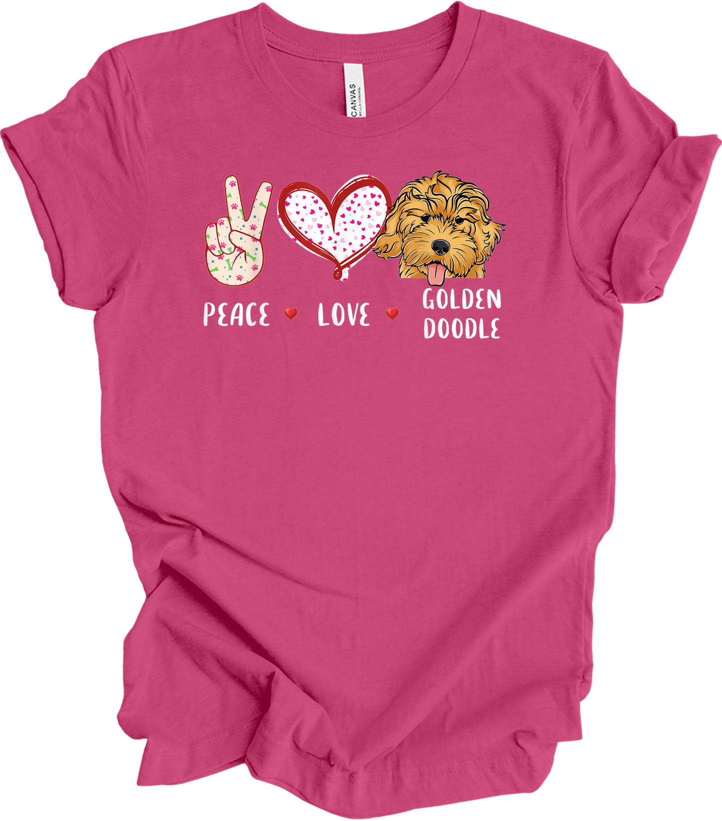 Peace Love Golden Doodle T-Shirt in Berry