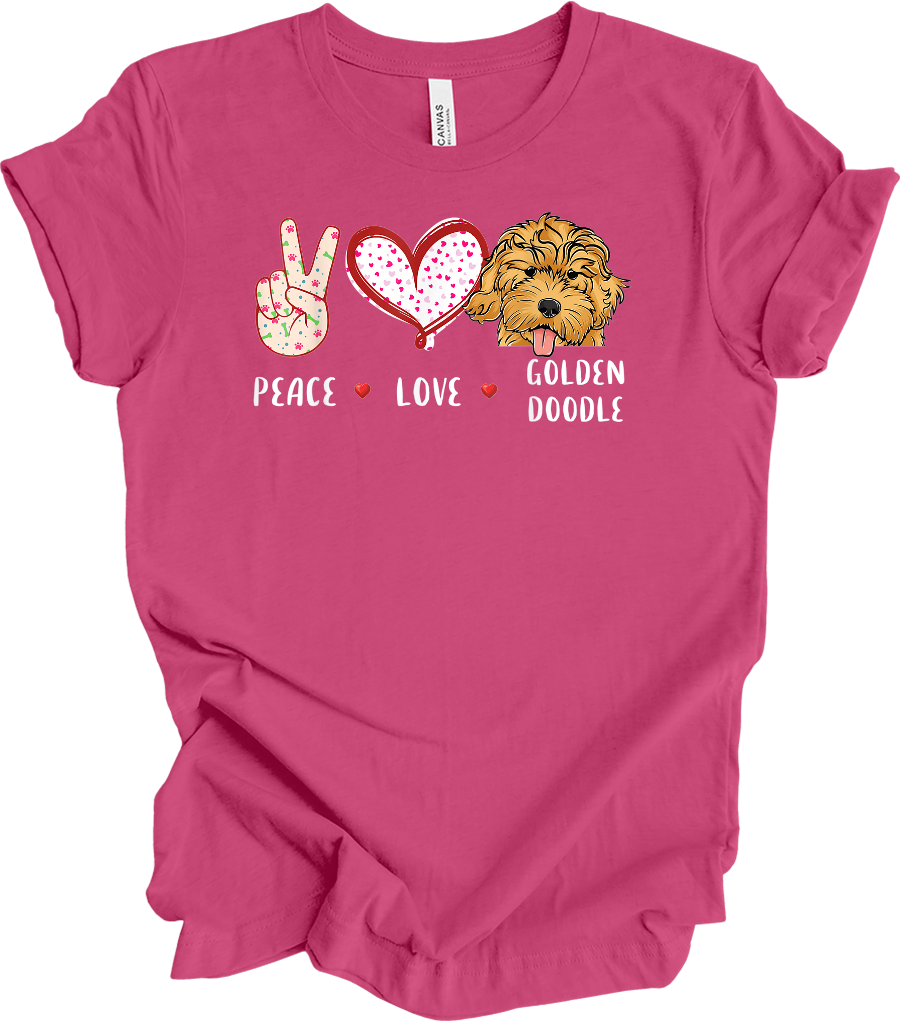 Peace Love Golden Doodle T-Shirt in Berry