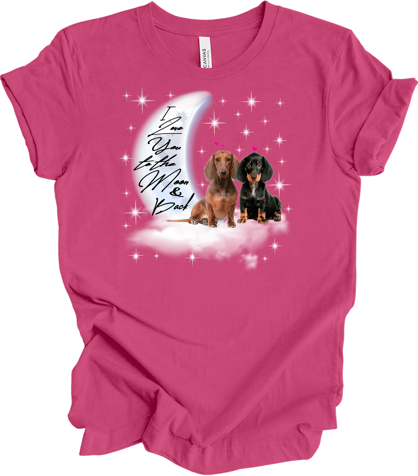 Dachshund Moon Love T-Shirt in Berry