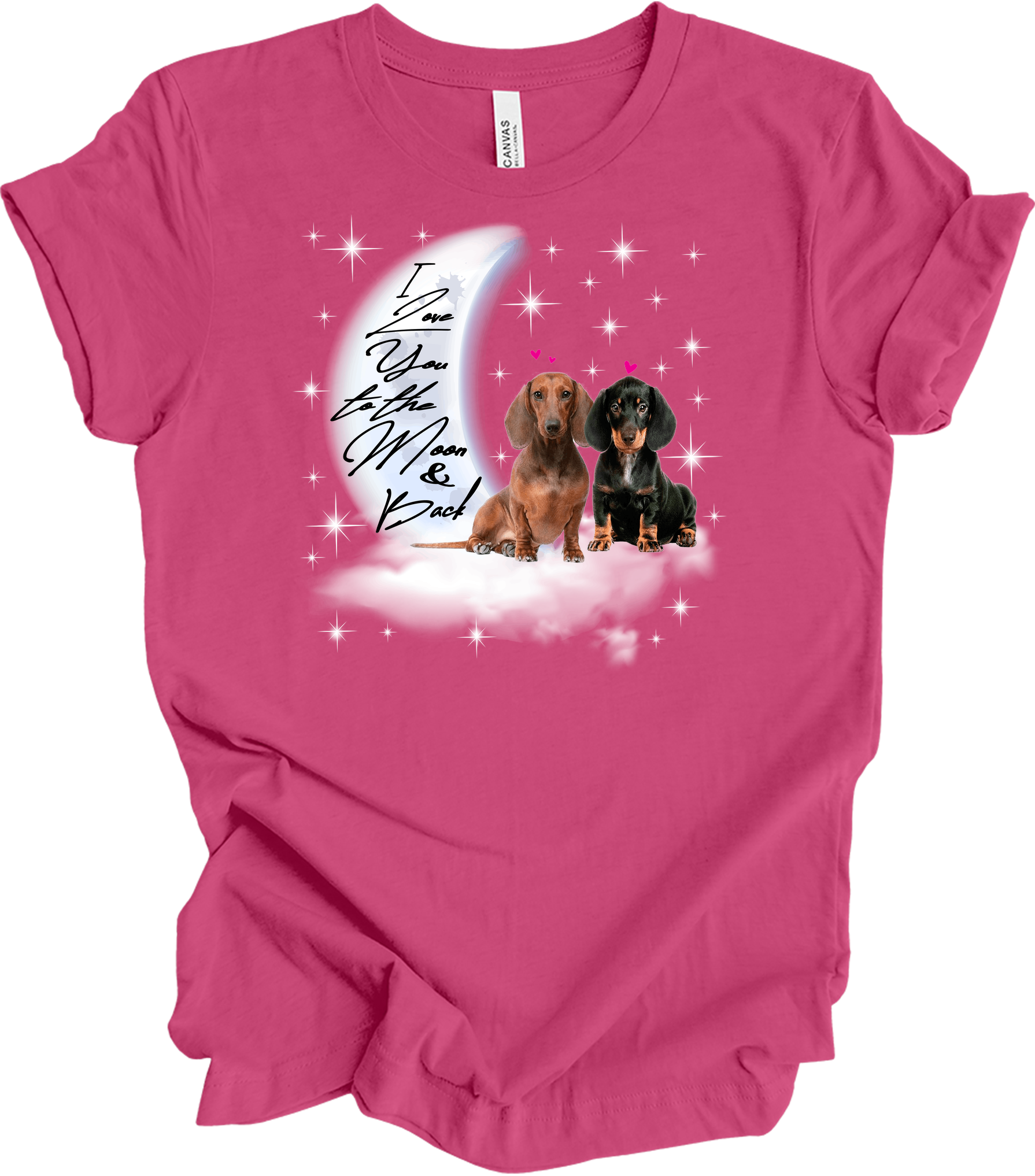 Dachshund Moon Love T-Shirt in Berry