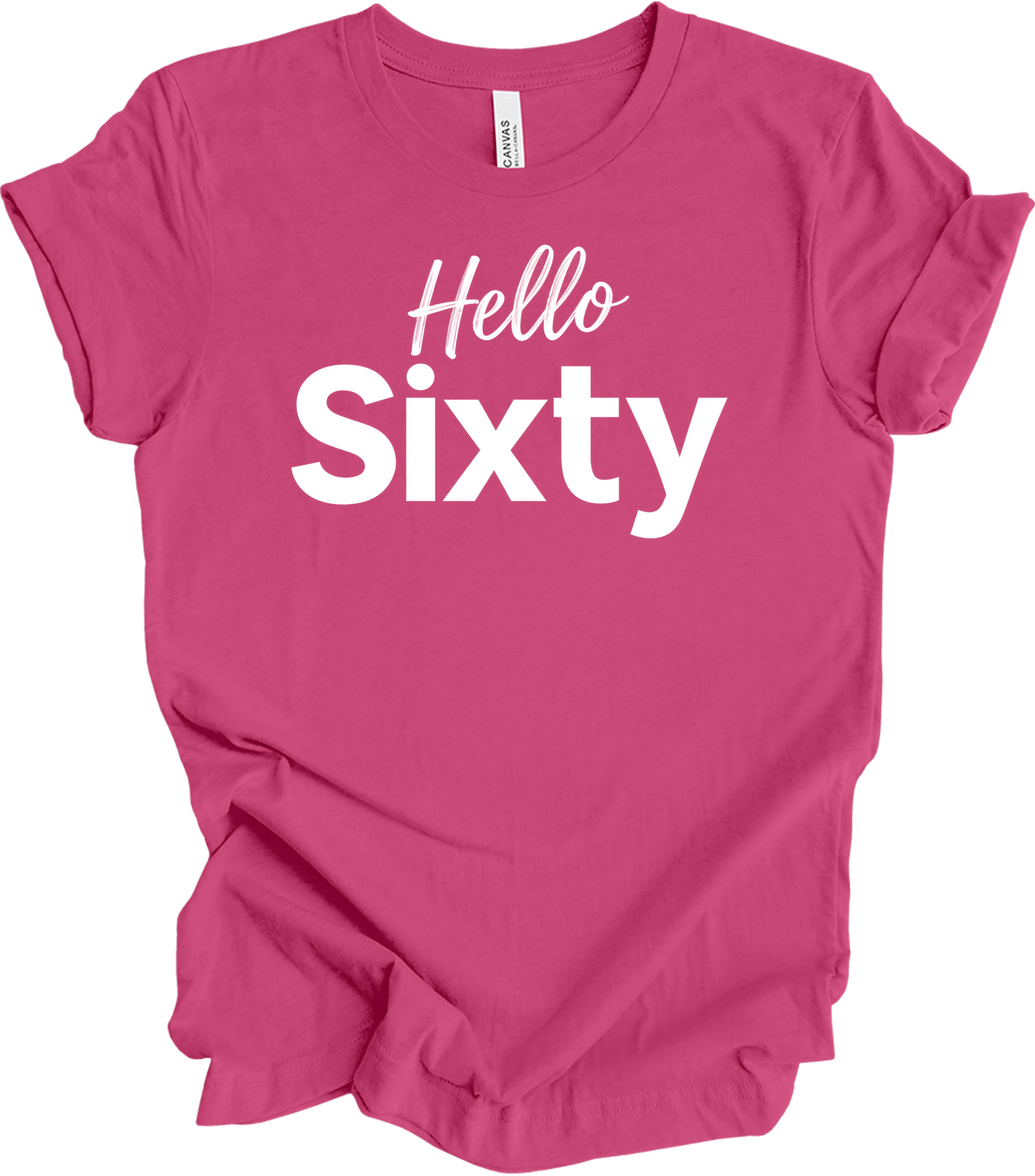 Hello Sixty Birthday T-Shirt in Berry