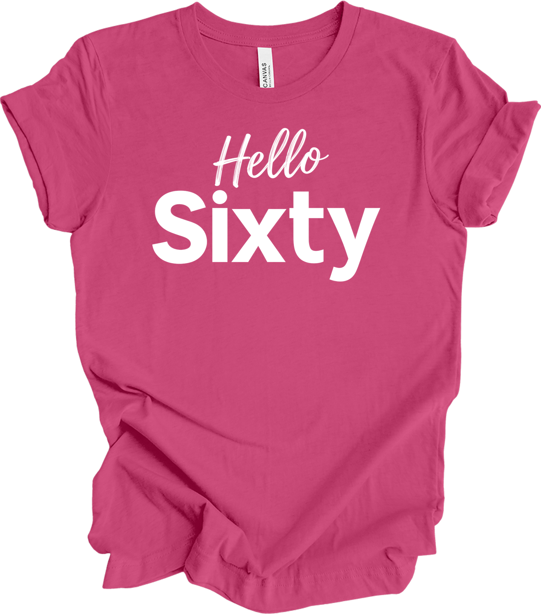 Hello Sixty Birthday T-Shirt in Berry